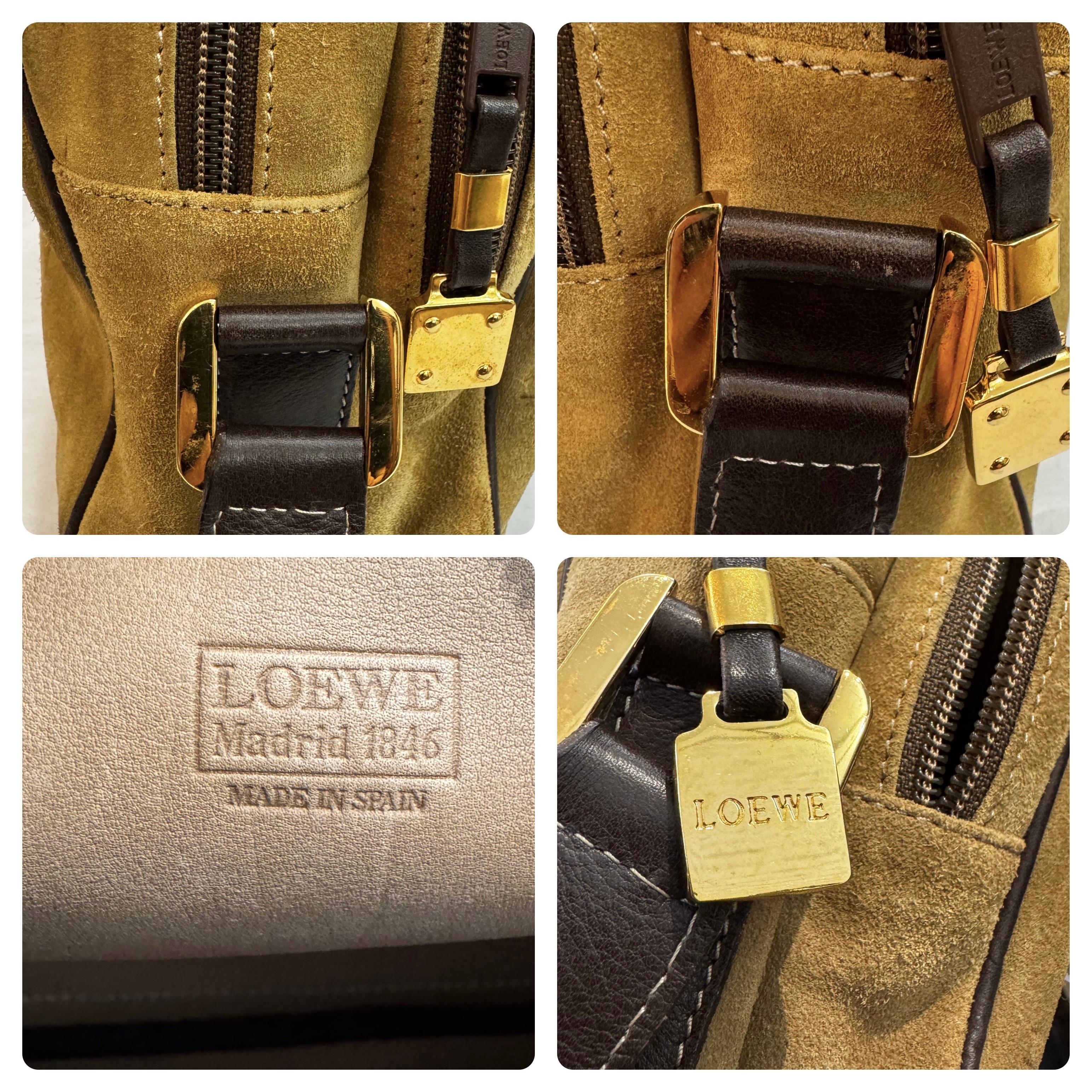 Vintage LOEWE Bolsa Cámara Anagrama Ante Marrón Unisex Hombre en venta 3