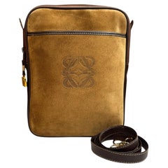 Vintage LOEWE Suede Anagram Camera Bag Brown Unisex Mens Large