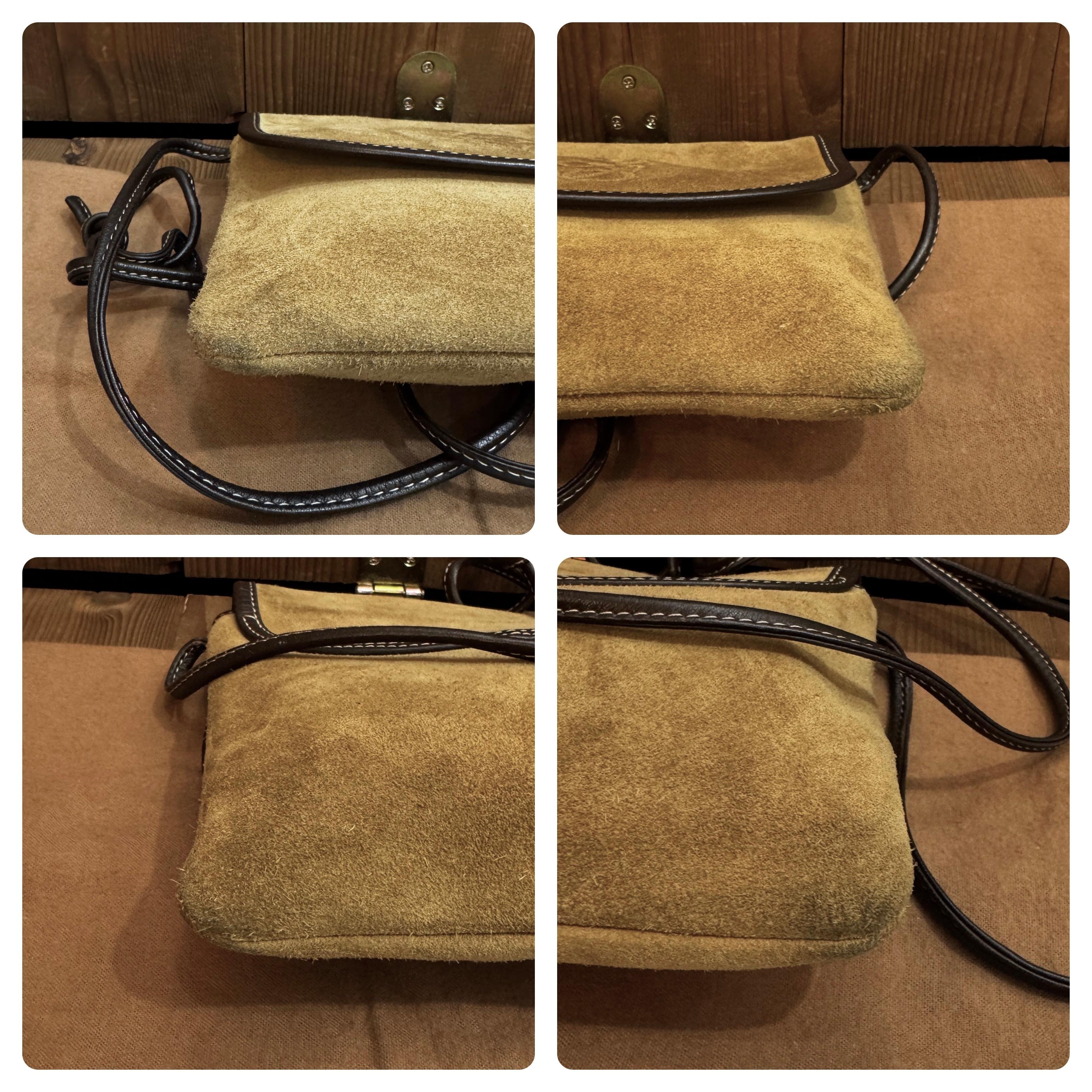 Vintage LOEWE Suede Anagram Mini Flat Crossbody Bag Brown Unisex 1