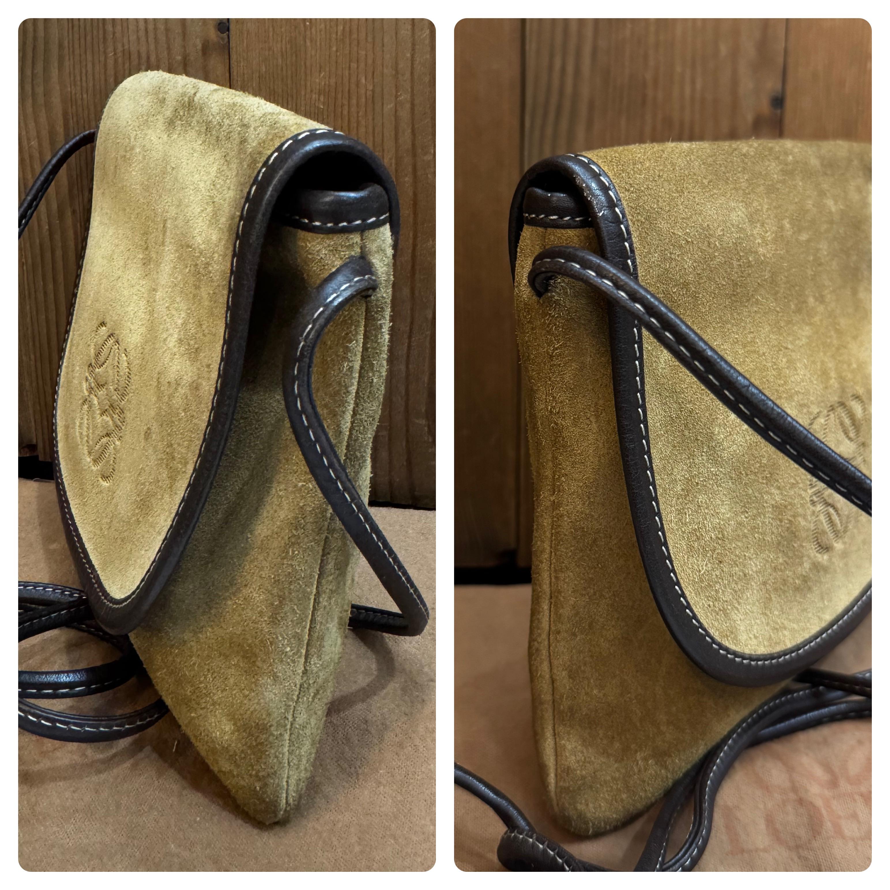 Vintage LOEWE Suede Anagram Mini Flat Crossbody Bag Brown Unisex 2