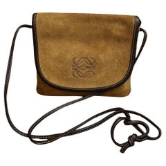 Vintage LOEWE Suede Anagram Mini Flat Crossbody Bag Brown Unisex