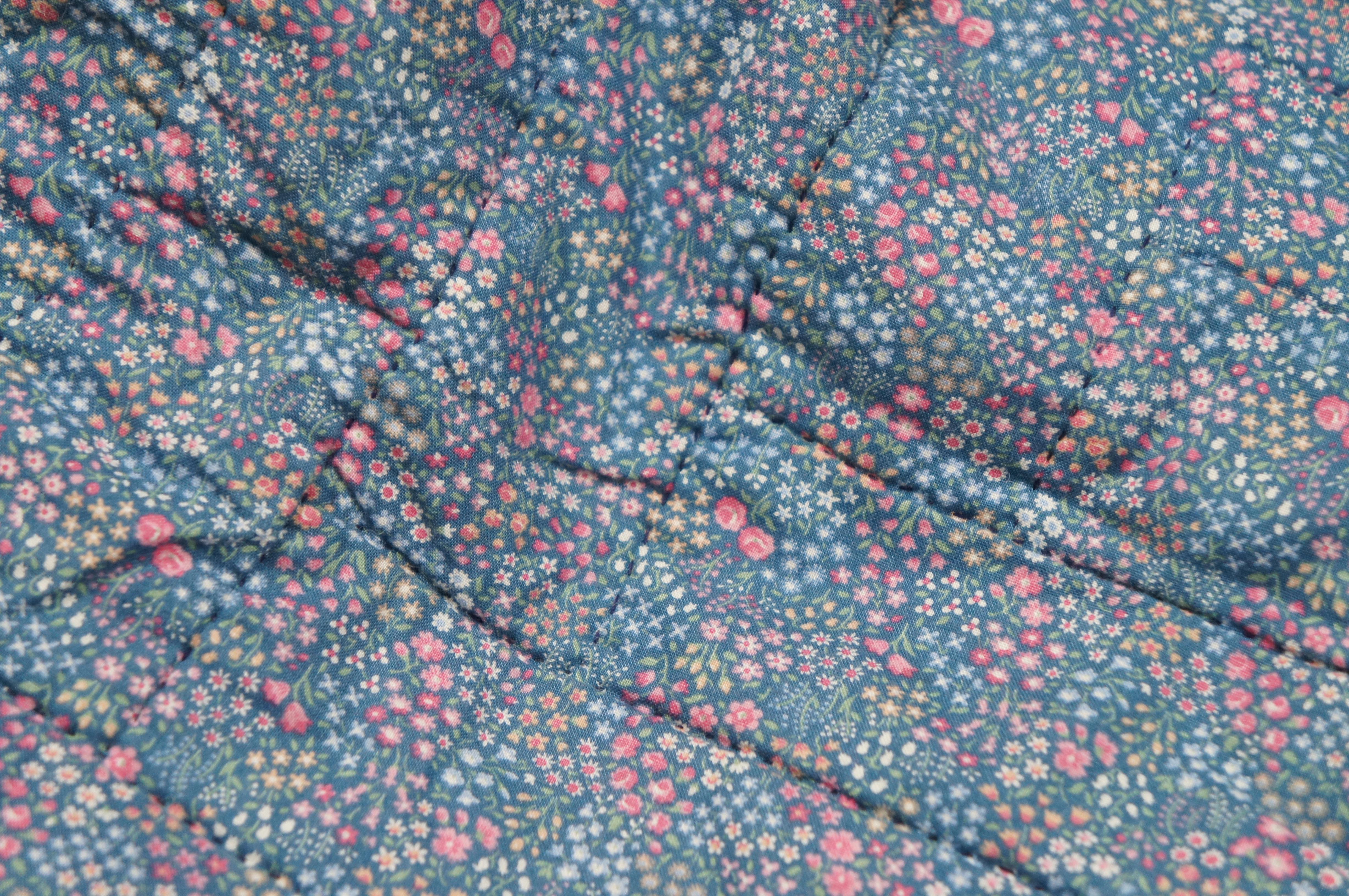 Vintage Log Cabin Stitched Geometric Floral Quilt Blanket Bedspread 87