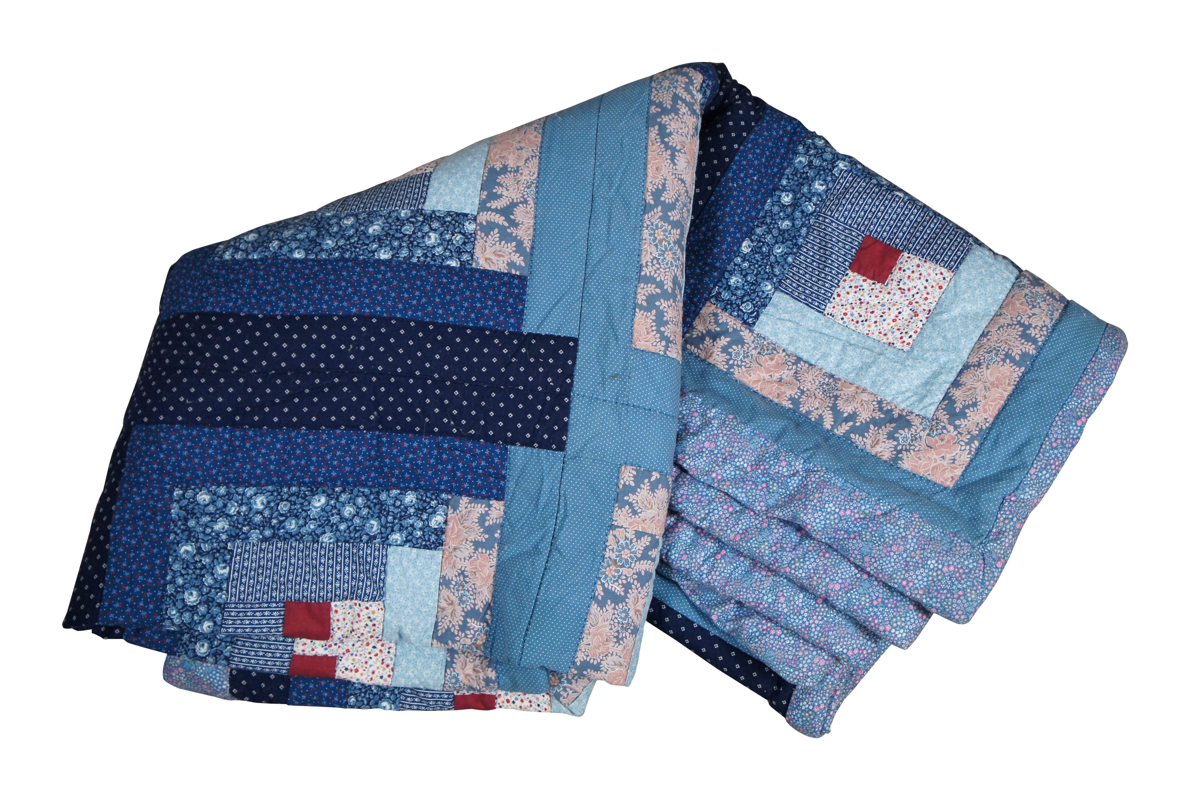 Artisanat Vintage Log Cabine Stitch by Stitch Geometric Floral Quilt Blanket Bedspread 87