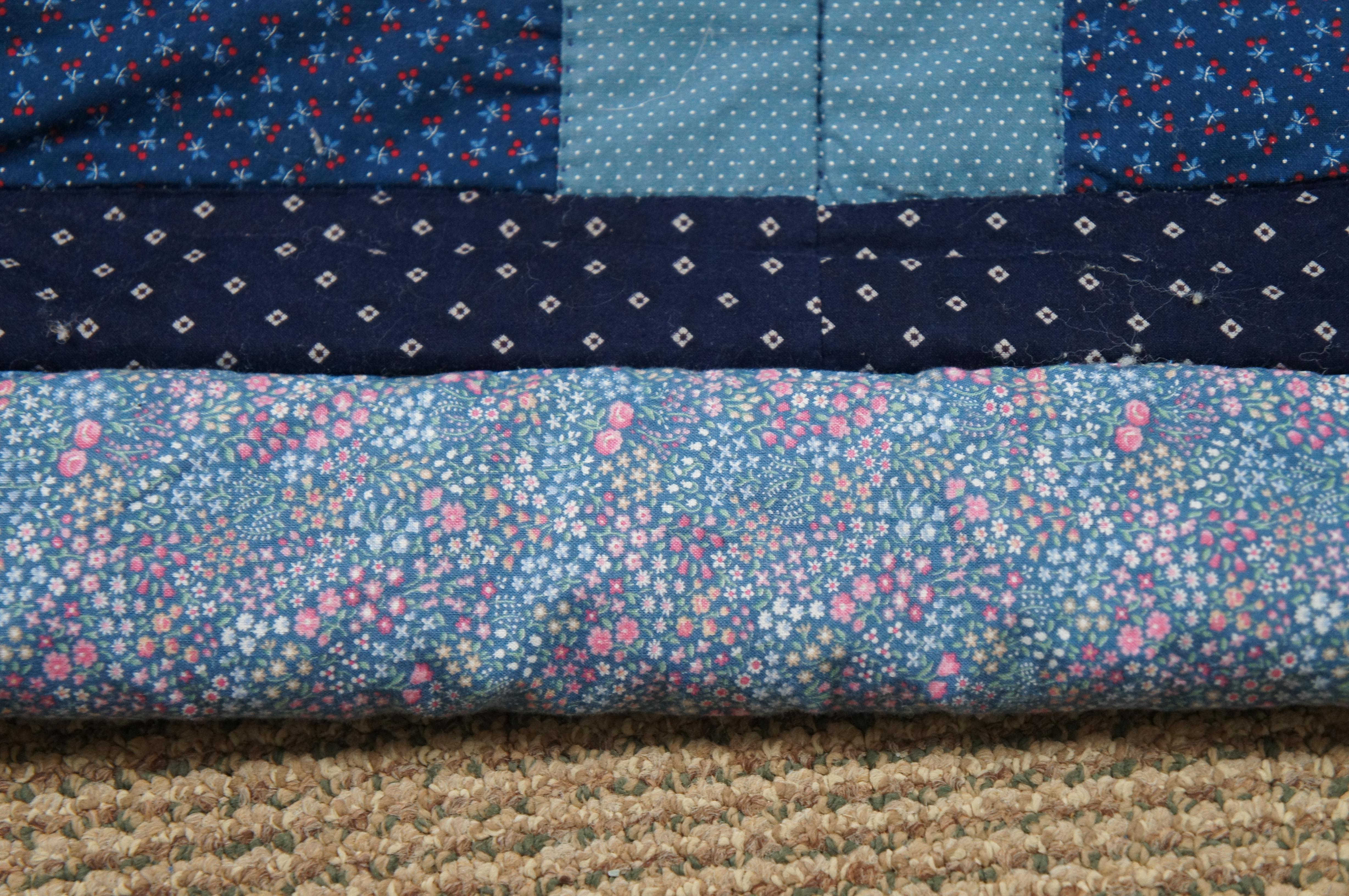 Vintage Log Cabin Stitched Geometric Floral Quilt Blanket Bedspread 87