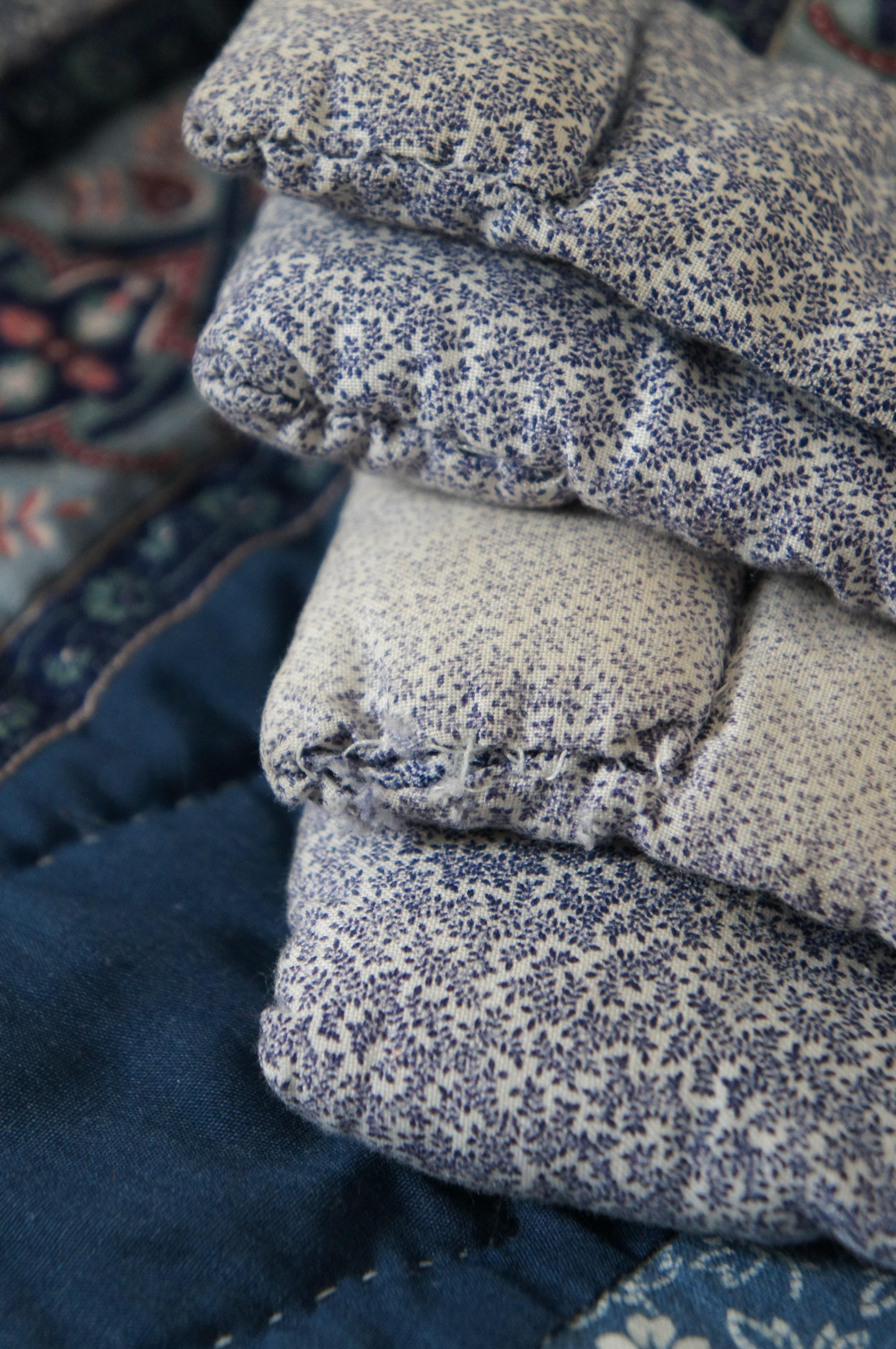 Vintage Log Cabin Stitched Geometric Floral Quilt Blanket Bedspread 94