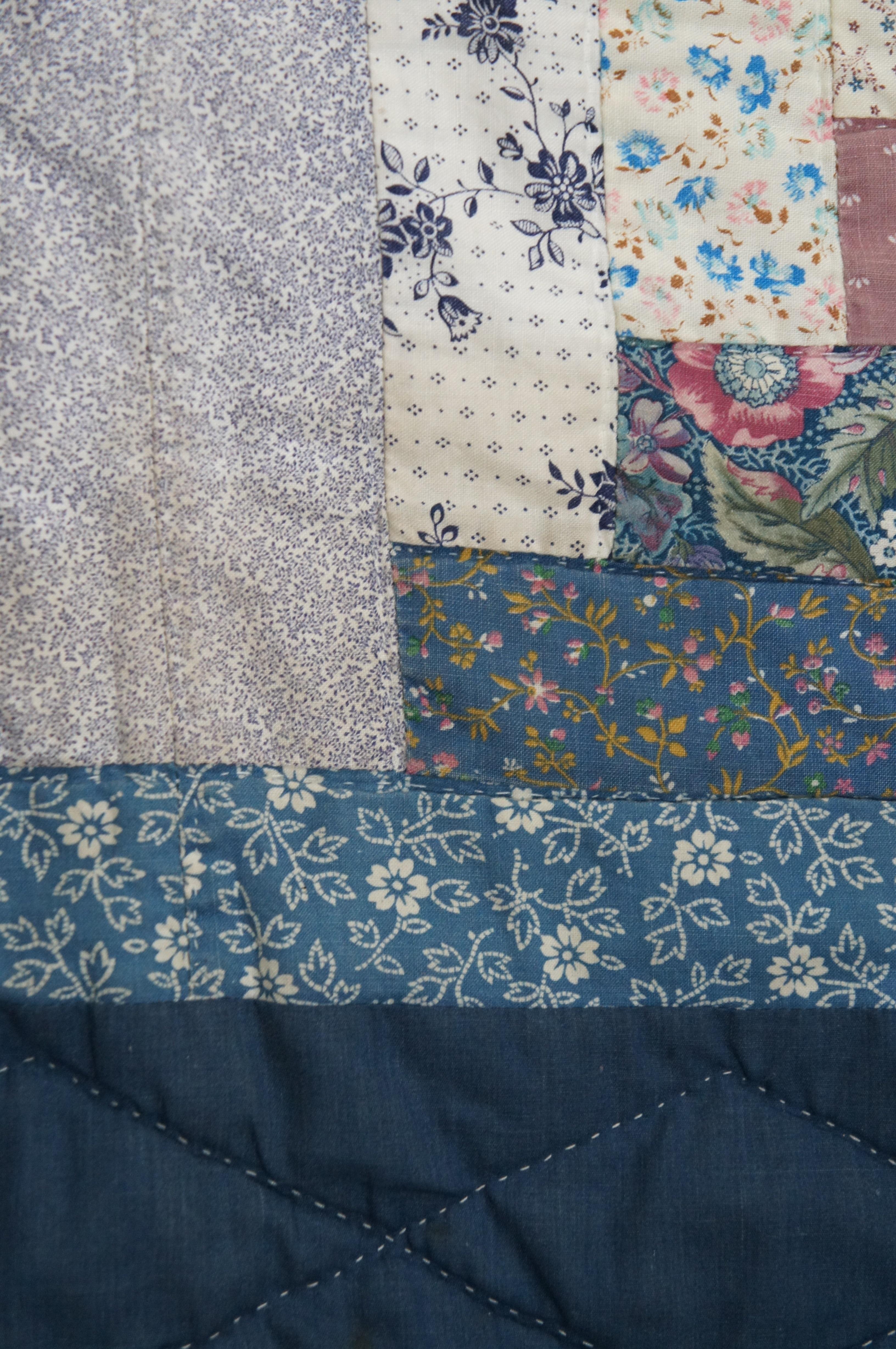 Cotton Vintage Log Cabin Stitched Geometric Floral Quilt Blanket Bedspread 94
