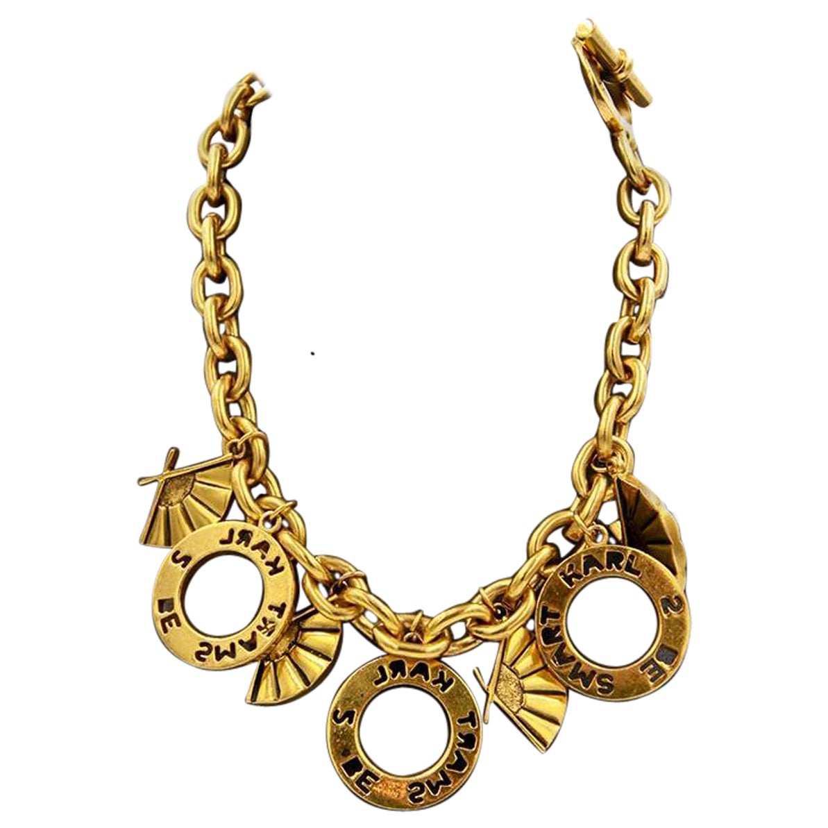 Vintage Logo Fan Multi Charm Karl Lagerfeld Statement Necklace, 1990S