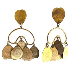 Vintage Lola Prusac Gilt Hammered Heart Earrings 