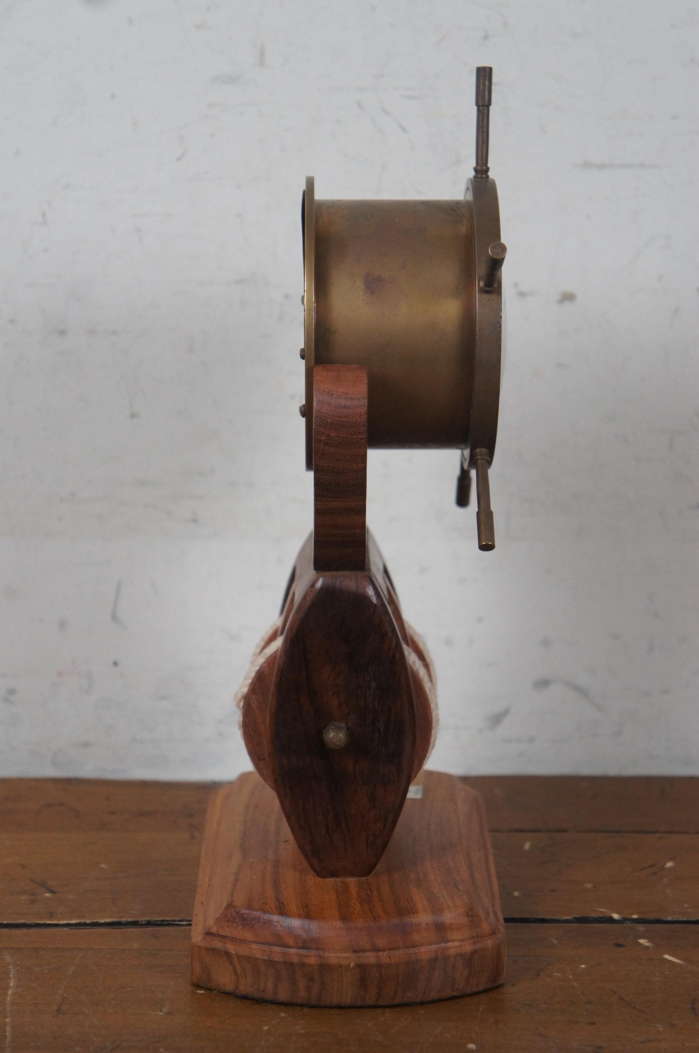20th Century Vintage London Brass Nautical Maritime Ships Wheel Pulley Desk Clock 12