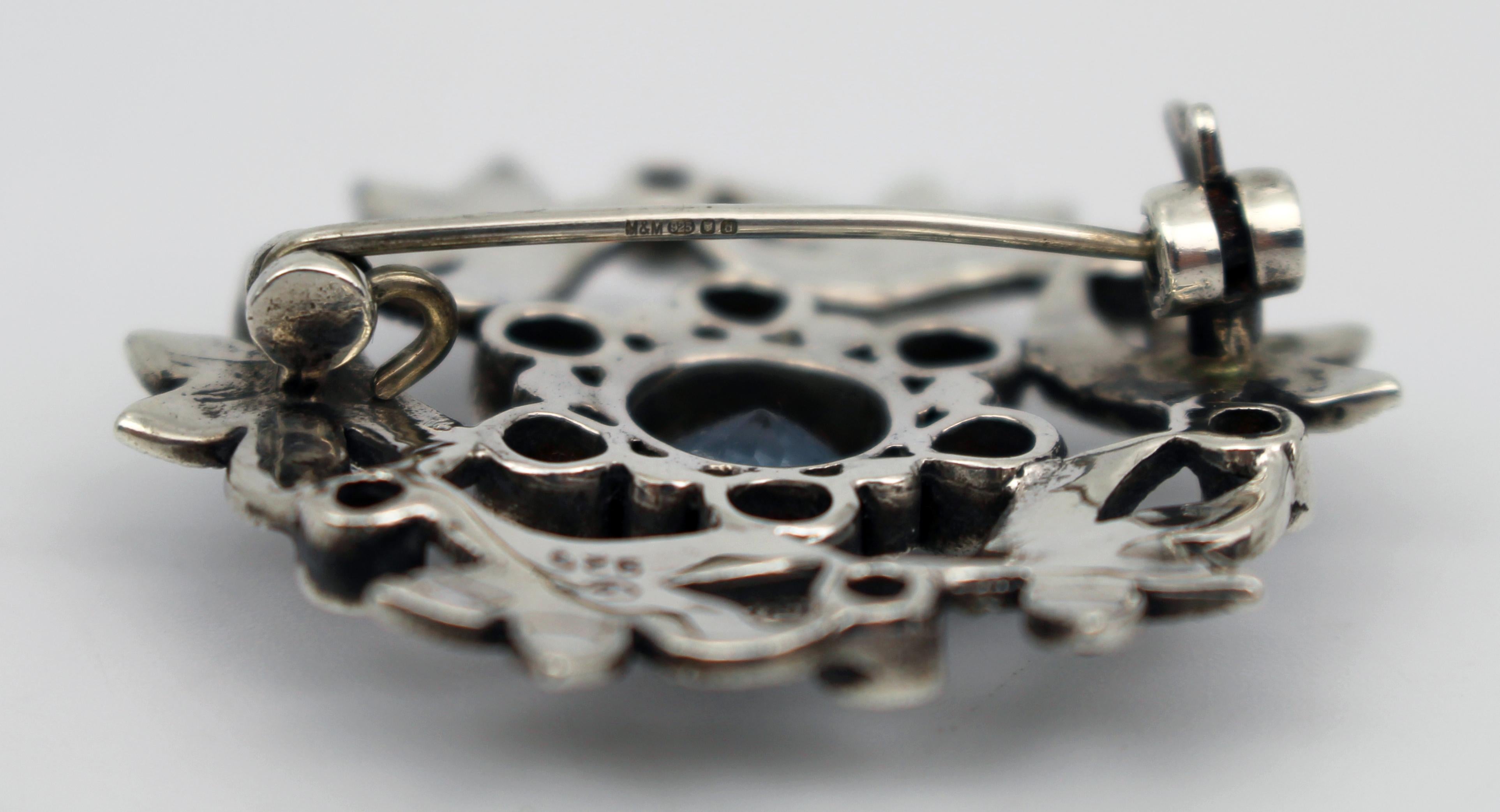 Vintage London Silber, Markasit & Blaustein Brosche im Zustand „Gut“ im Angebot in Worcester, GB
