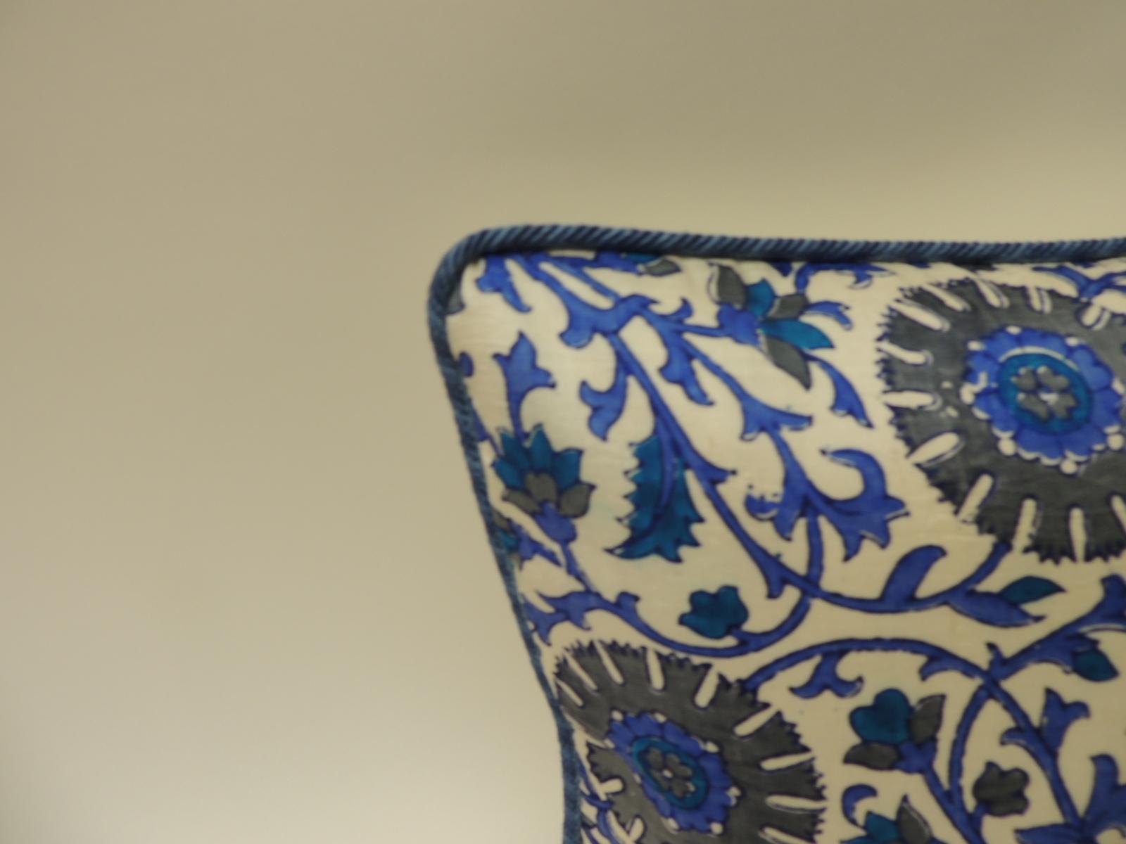Moorish Vintage Long Blue and White Silk Floral Bolster Decorative Pillow