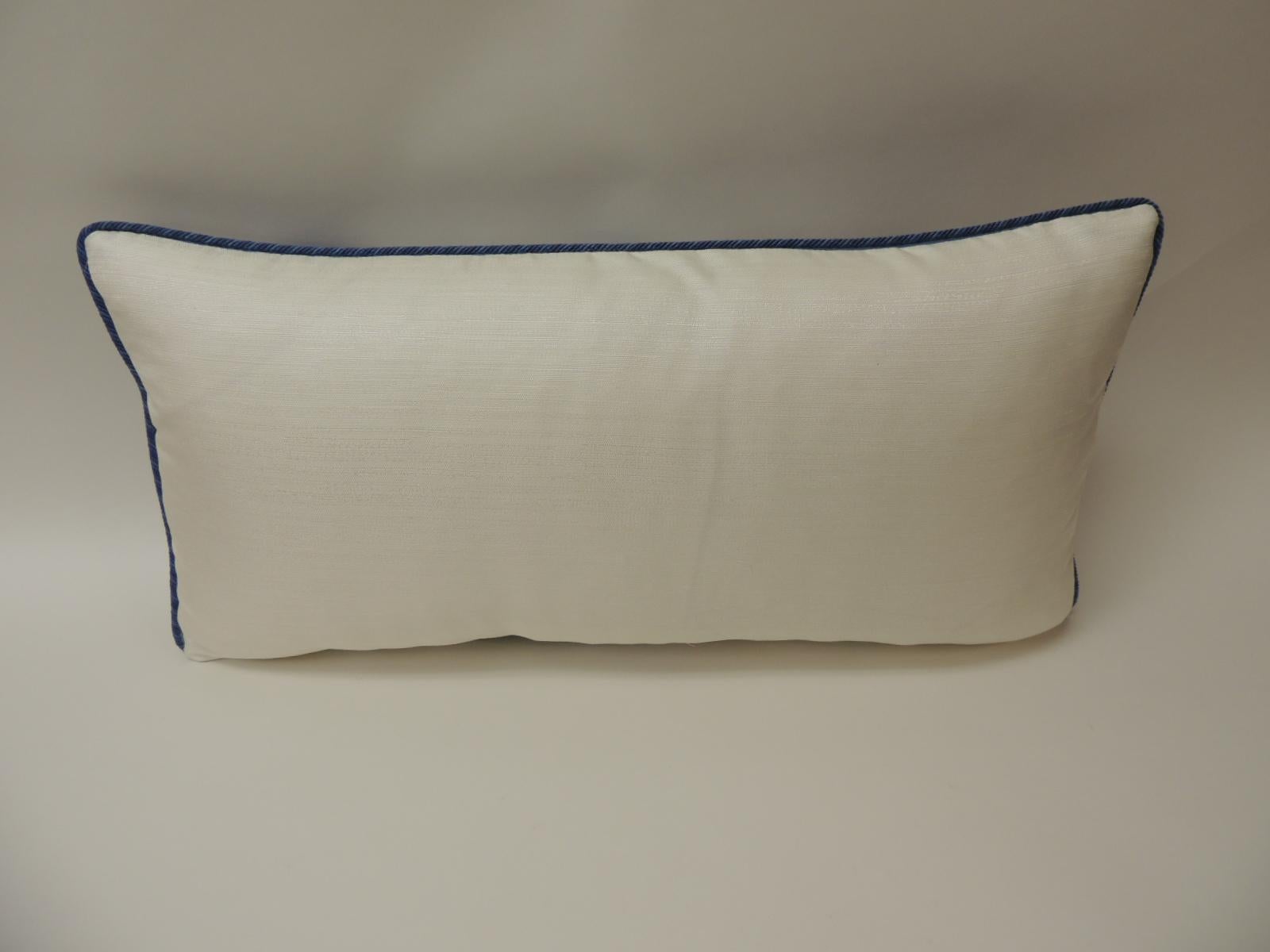 Hand-Crafted Vintage Long Blue and White Silk Floral Bolster Decorative Pillow