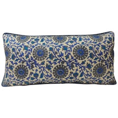 Vintage Long Blue and White Silk Floral Bolster Decorative Pillow