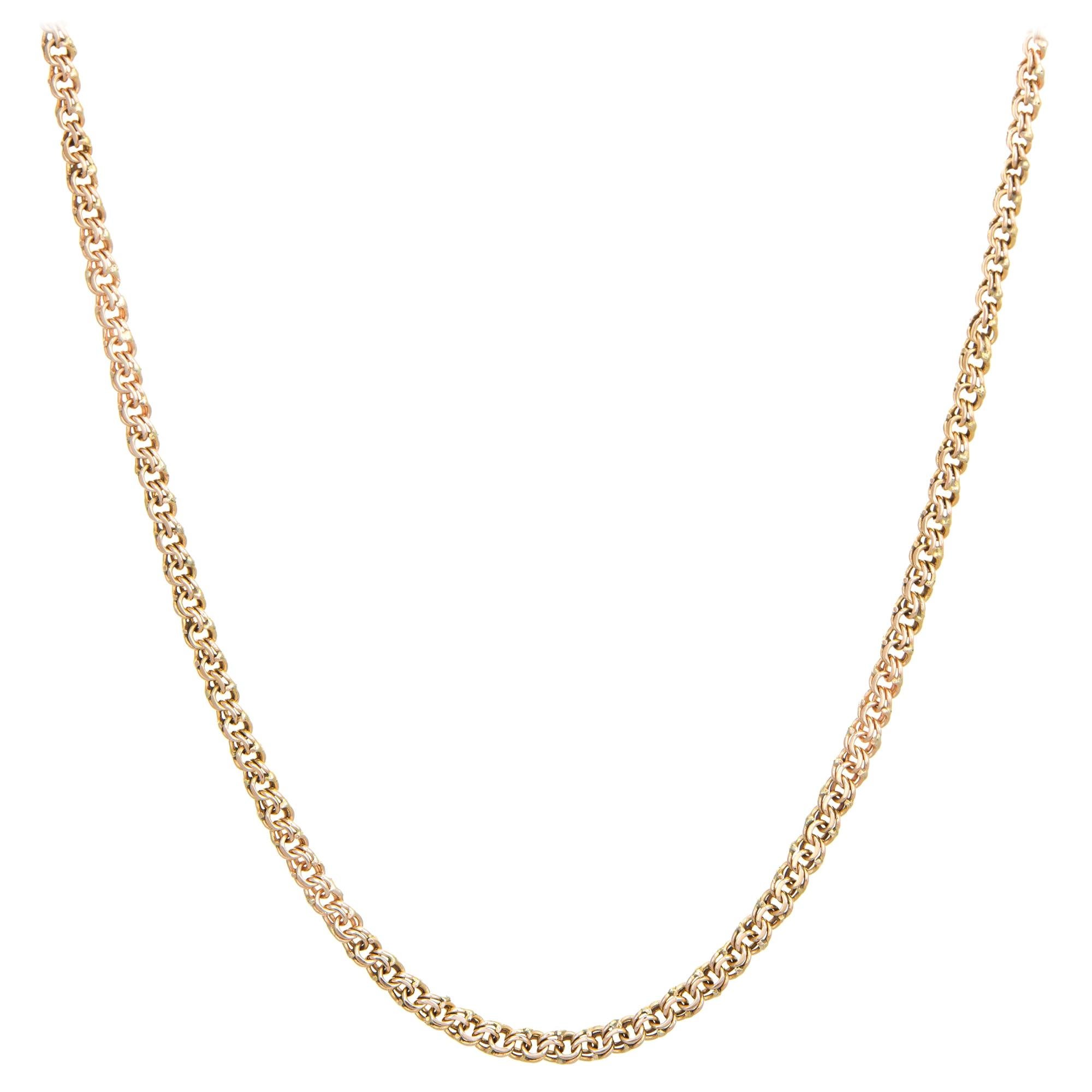 Vintage Long Chain 10 Karat Yellow Gold Necklace Double Link Estate