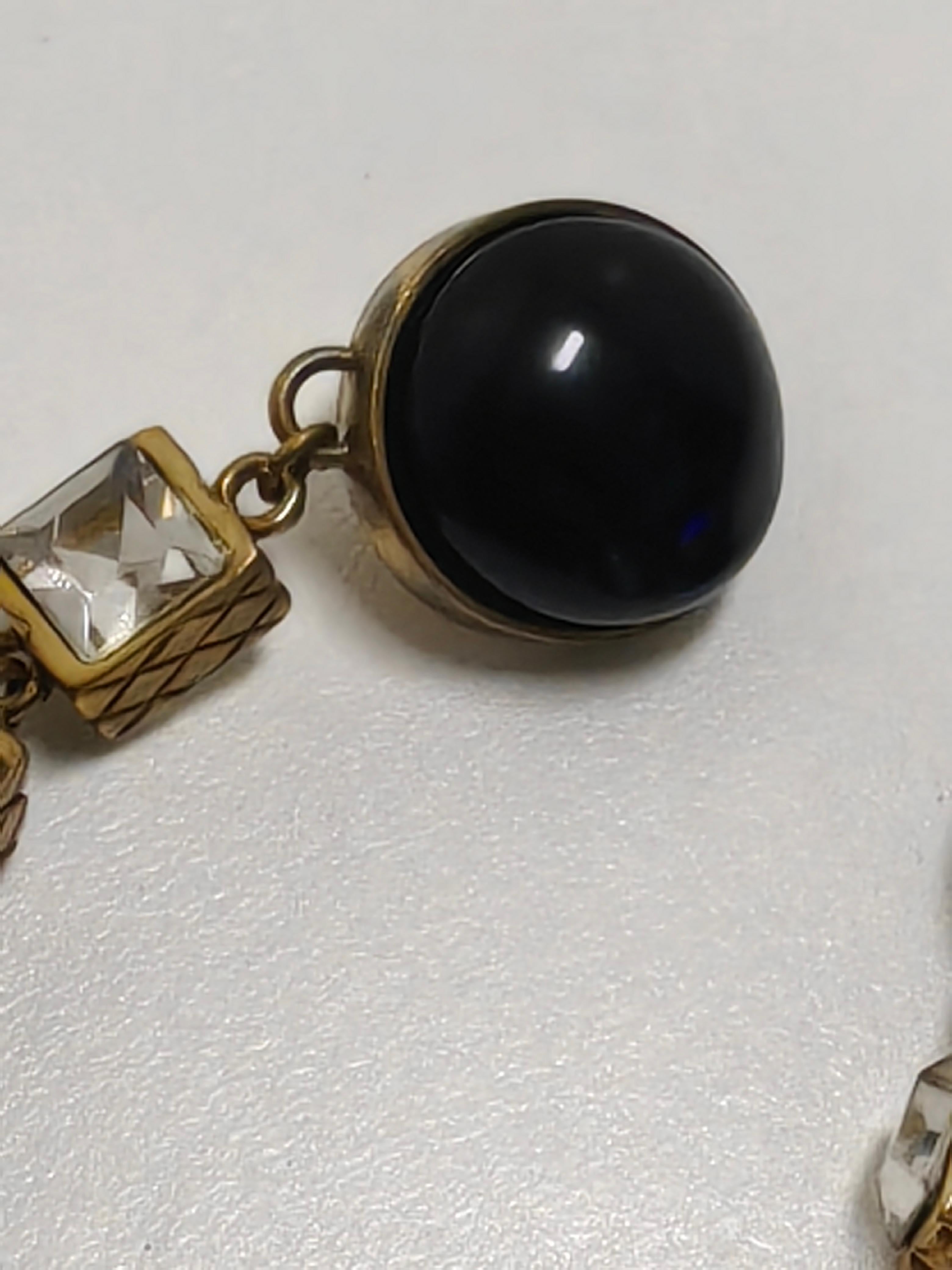 Vintage Long Chanel Beaded Earrings with Blue Gripoix and Rhinestones For Sale 6
