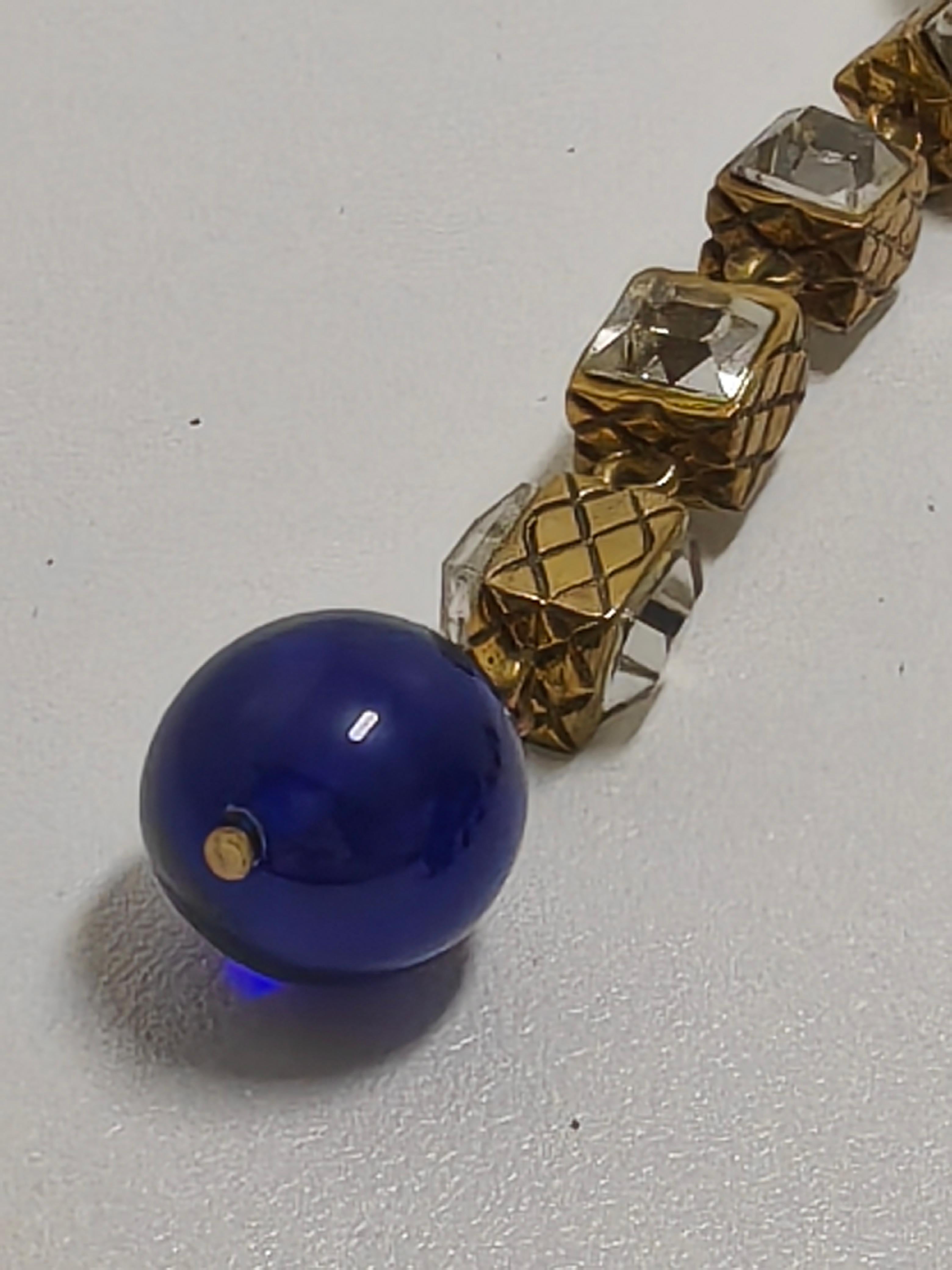 Vintage Long Chanel Beaded Earrings with Blue Gripoix and Rhinestones In Good Condition For Sale In PUTNEY, NSW