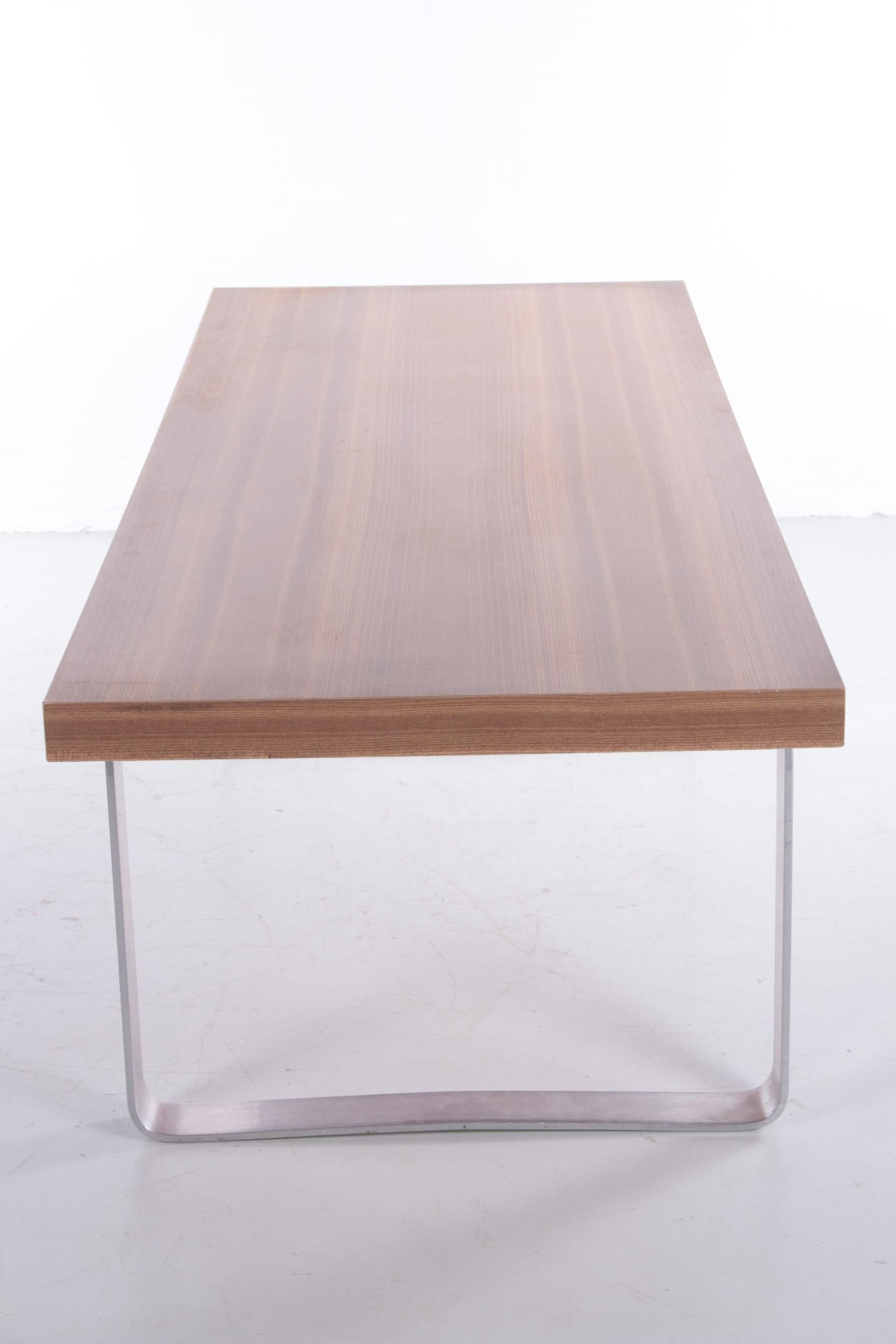 Vintage long Coffee Table Wood and Chrome, 1970s For Sale 4