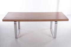 Vintage long Coffee Table Wood and Chrome, 1970s