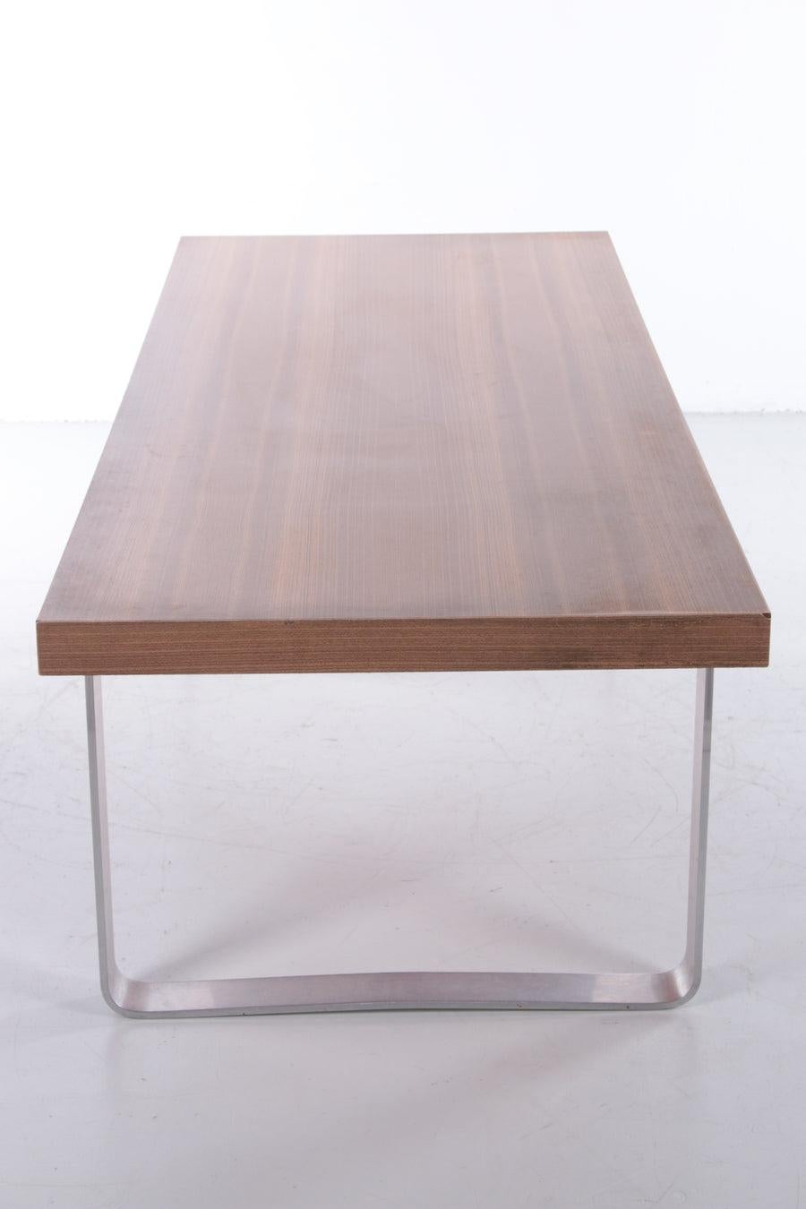 Mid-Century Modern Vintage long Coffee Table Wood and Chrome, 1970s For Sale