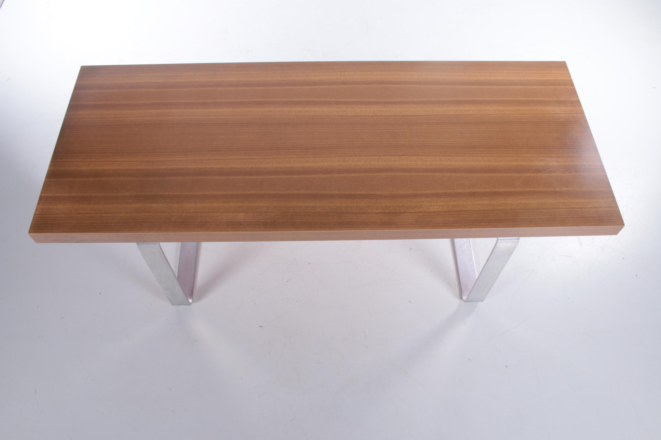 20th Century Vintage long Coffee Table Wood and Chrome, 1970s For Sale