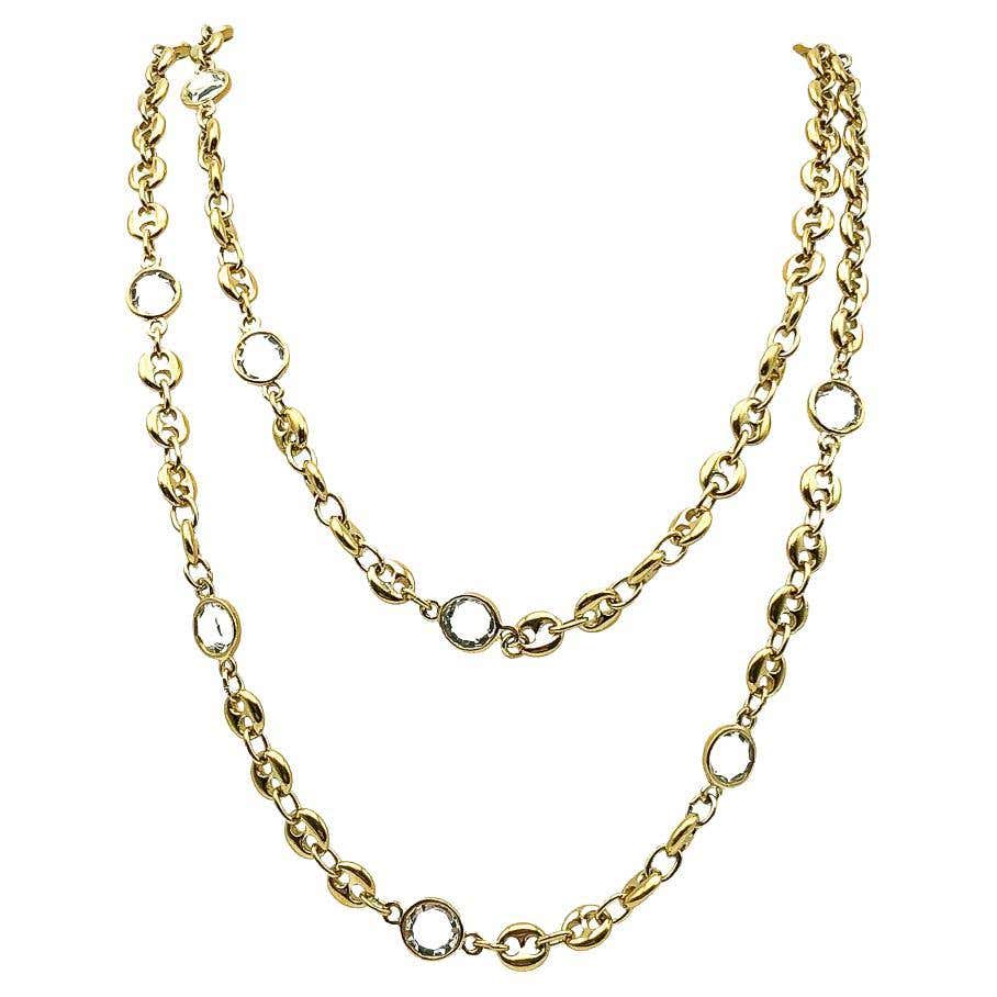 Vintage 18 Karat Yellow and White Gold Long Chain, circa 1980s For Sale ...