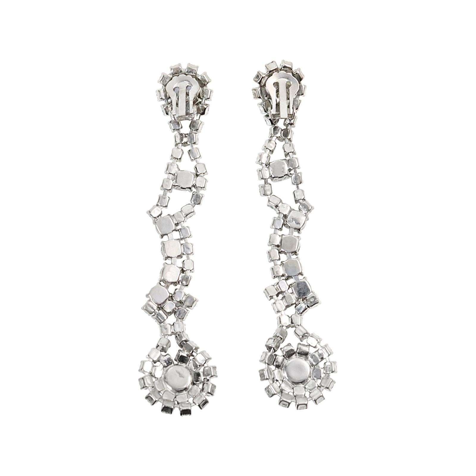 Modern Vintage Long Diamante Earrings Circa 1960s For Sale