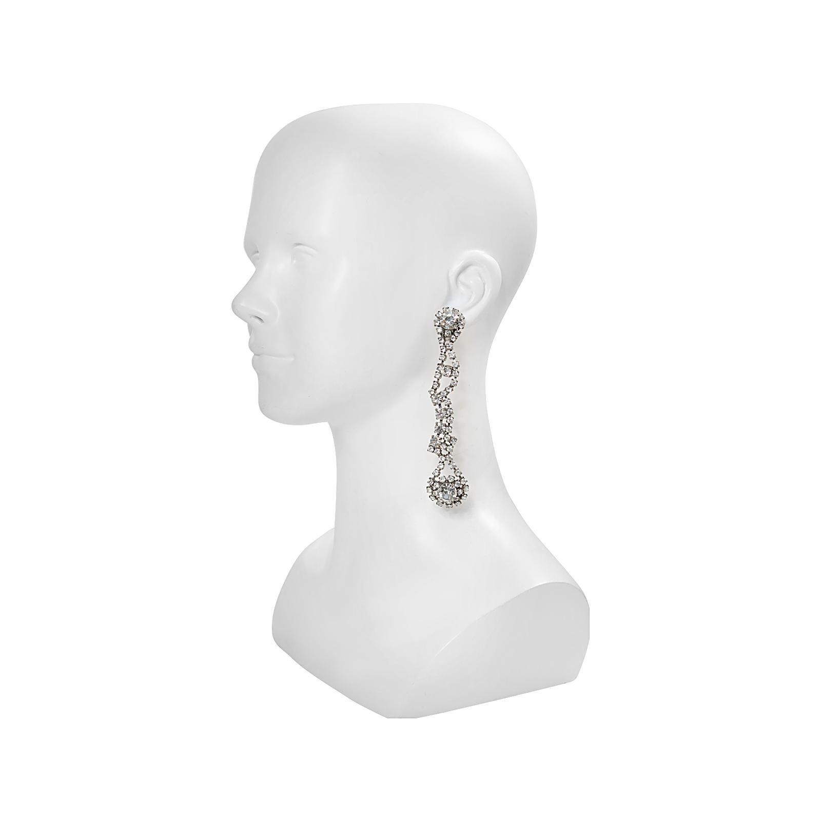 Women's or Men's Vintage Long Diamante Earrings Circa 1960s For Sale