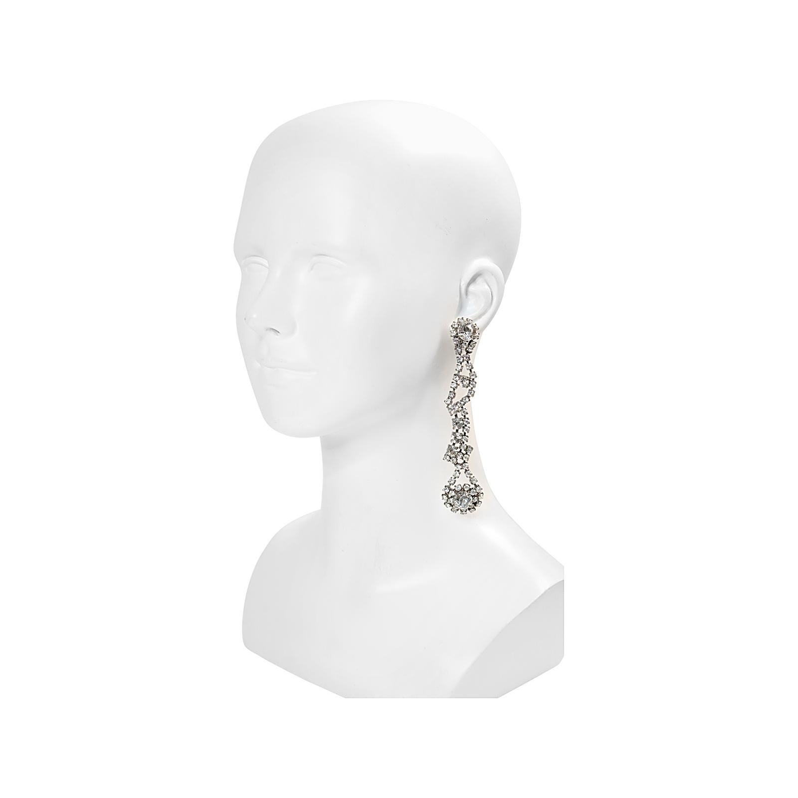 Vintage Long Diamante Earrings Circa 1960s For Sale 1