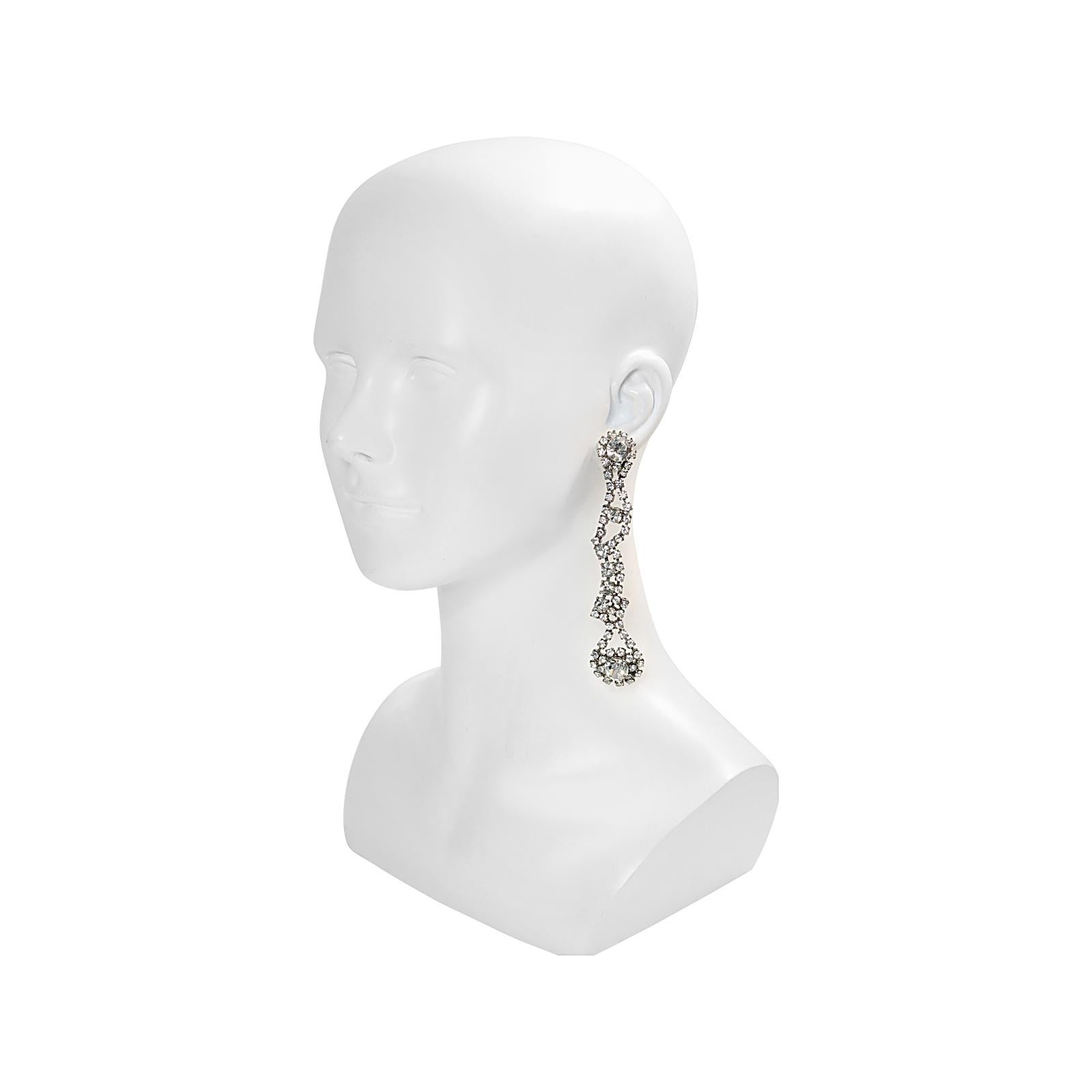 Vintage Long Diamante Earrings Circa 1960s For Sale 2