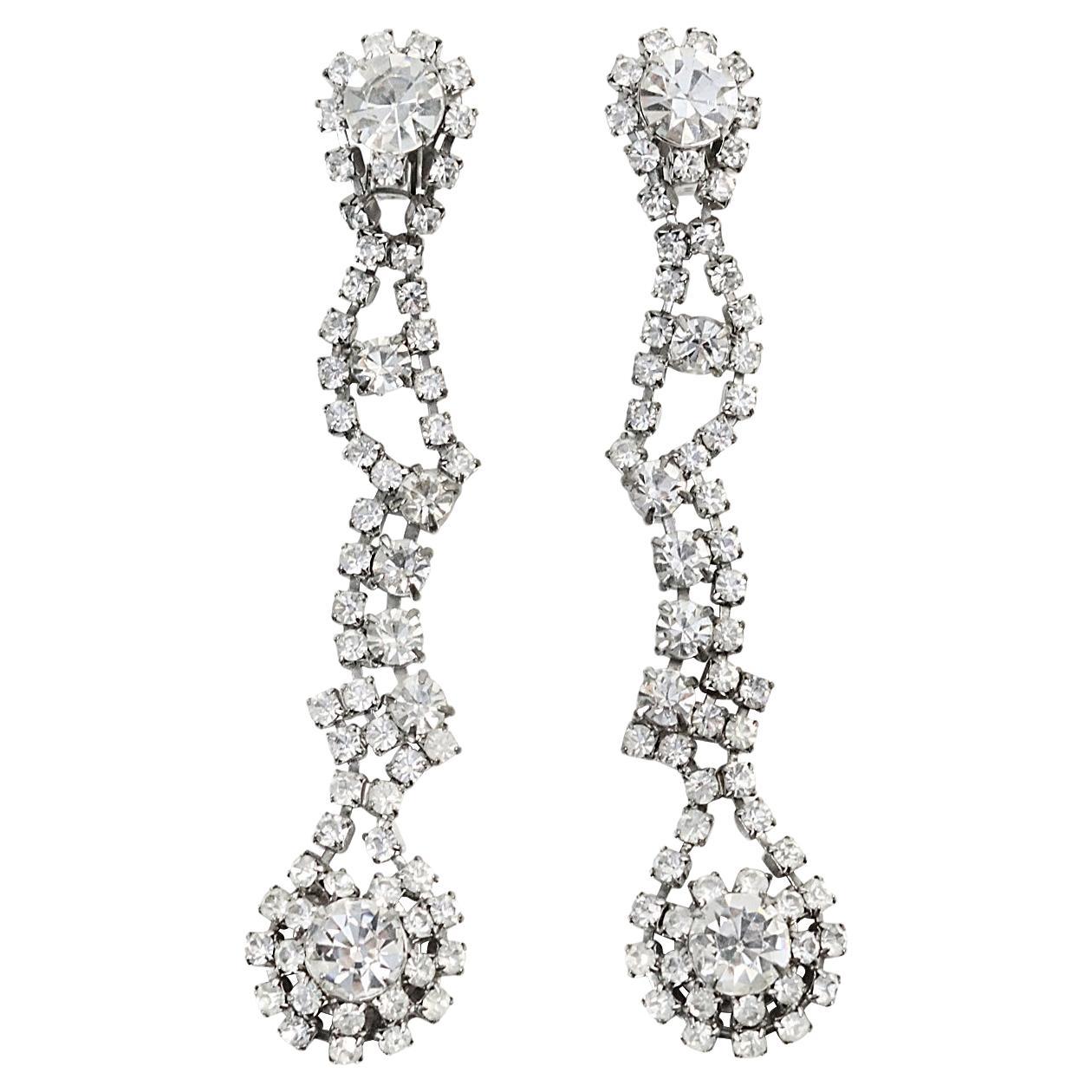 Vintage Long Diamante Earrings Circa 1960s