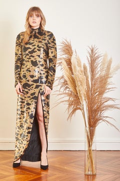 Vintage long dress sequins and print