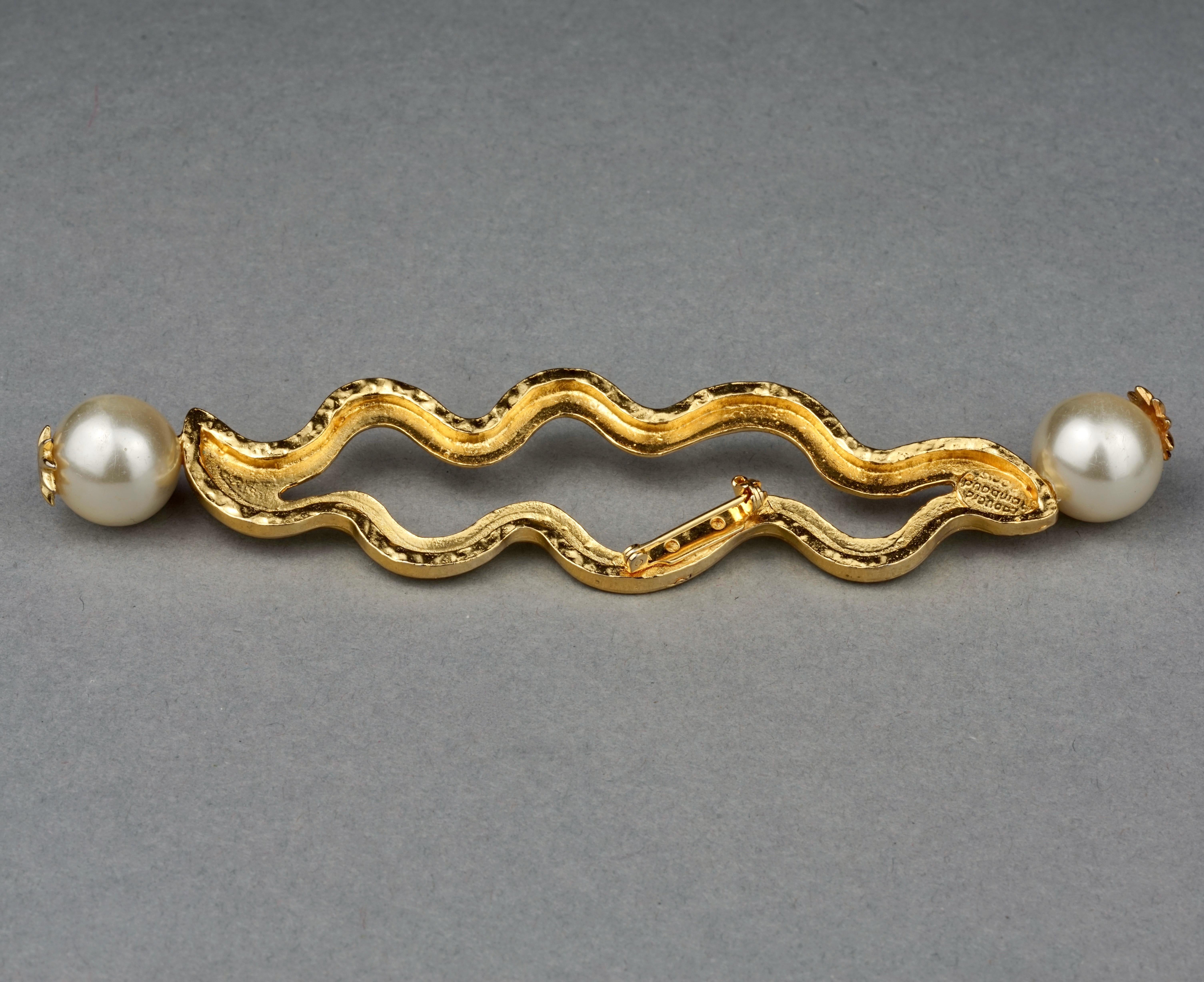 Vintage Long EDOUARD RAMBAUD Pearl Zigzag Brooch For Sale 3