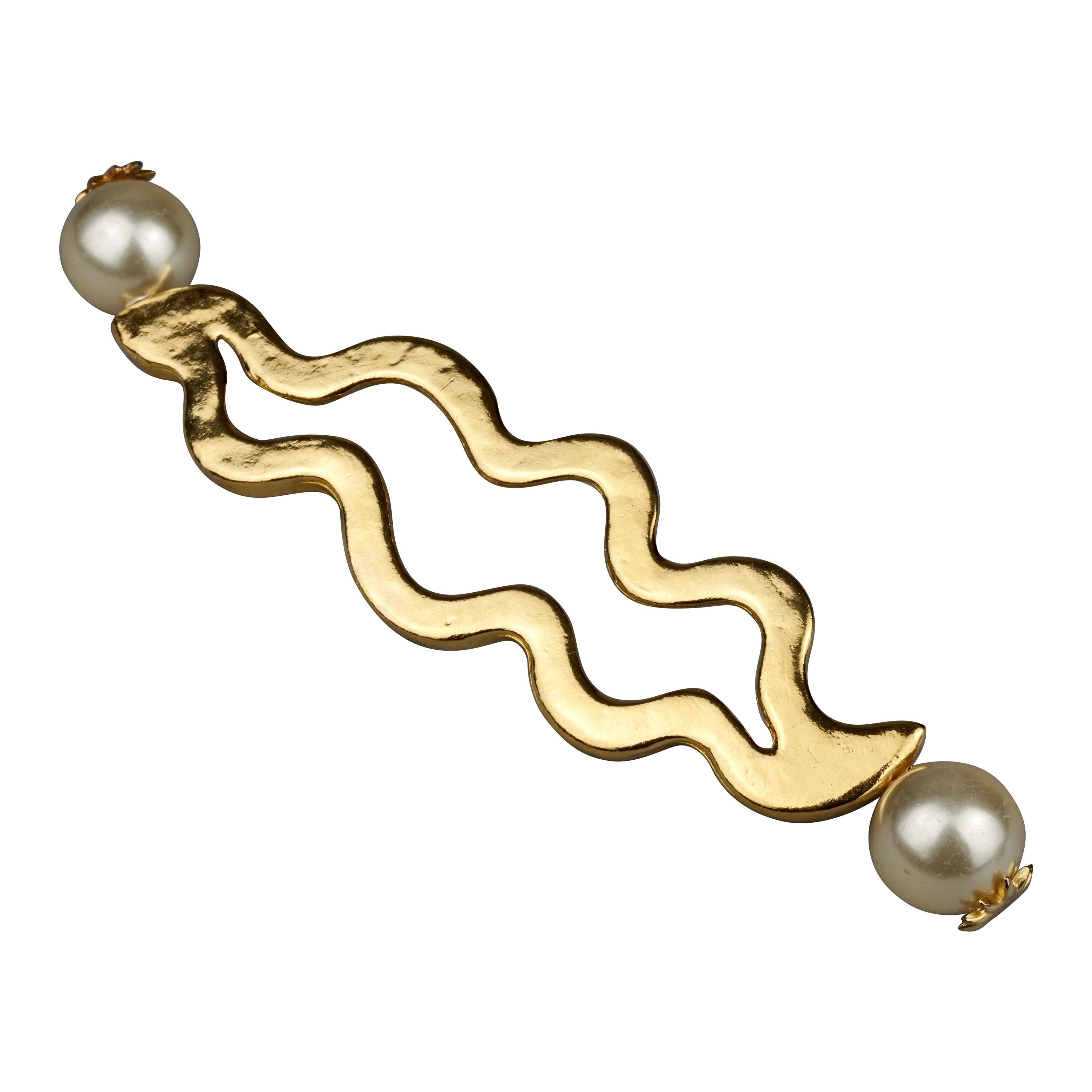 Vintage Long EDOUARD RAMBAUD Pearl Zigzag Brooch For Sale