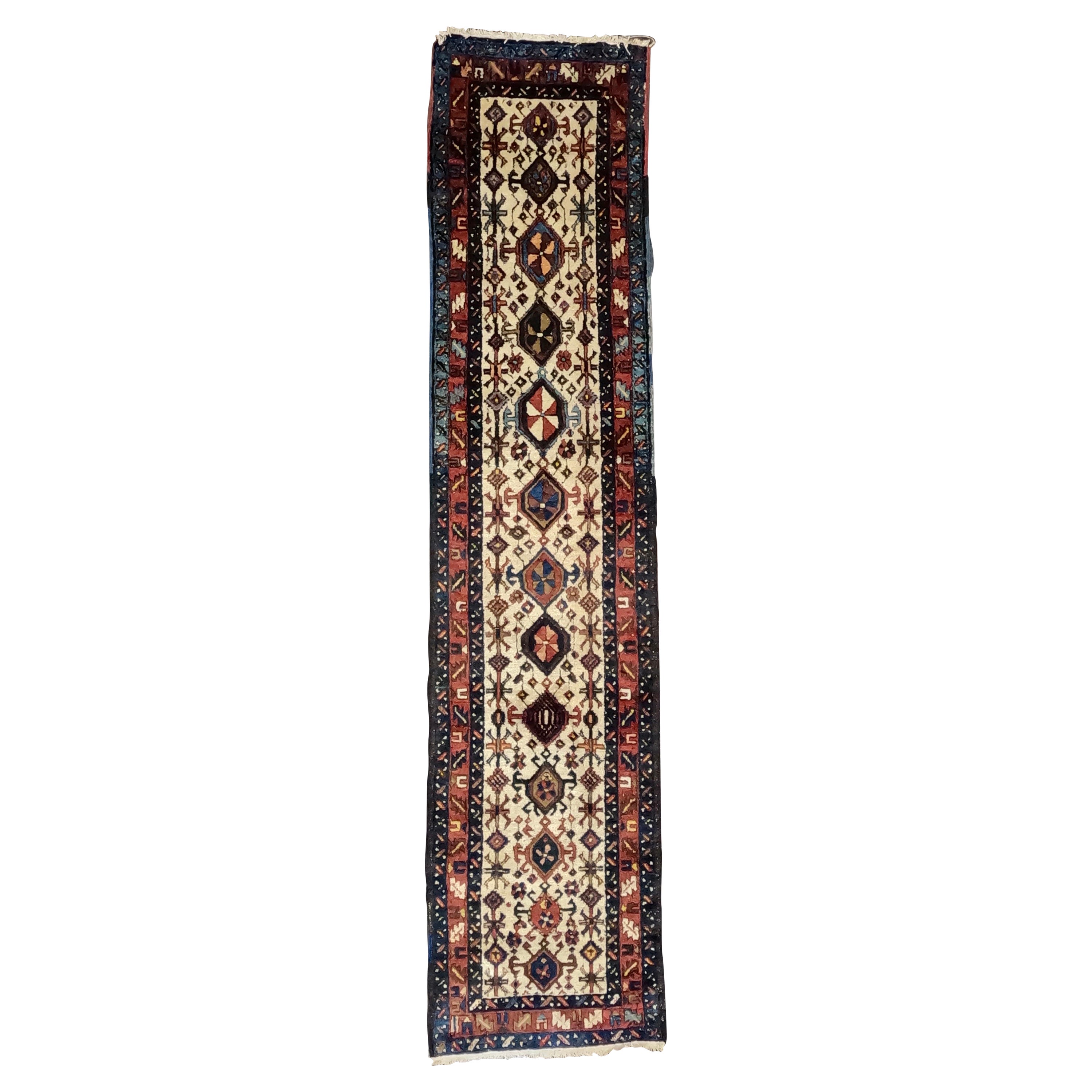 Vintage Langer Heriz Teppich Läufer 2'10x12'5 im Angebot
