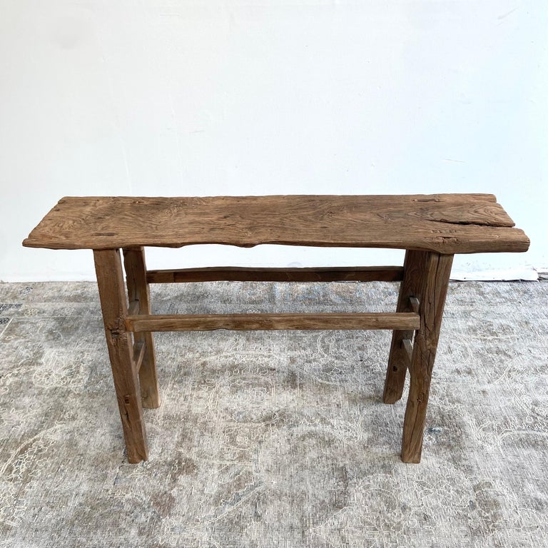 Vintage Long Length Elm Wood Console Table For Sale at 1stDibs