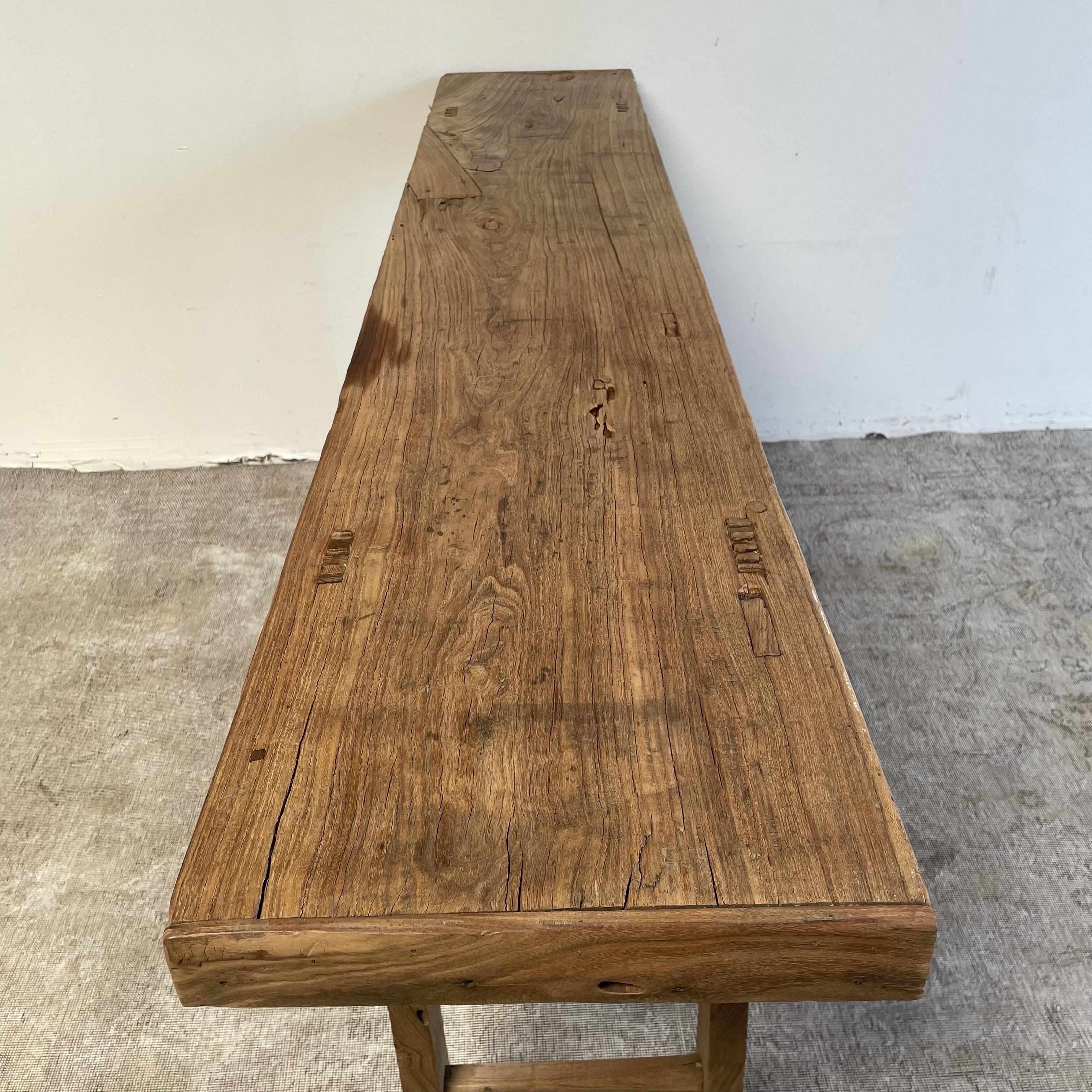 Vintage Long Length Elm Wood Console Table 6