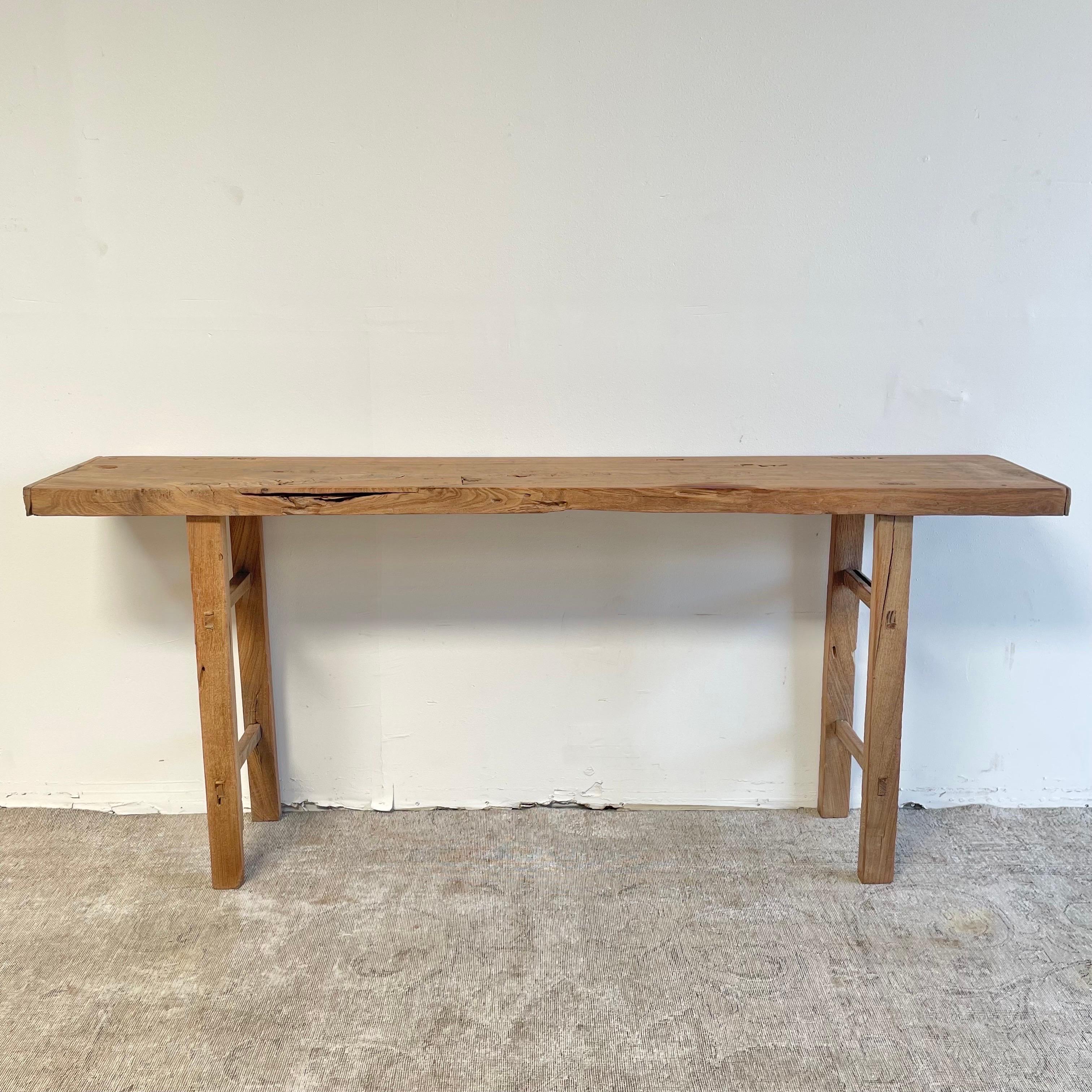 Vintage Long Length Elm Wood Console Table 7