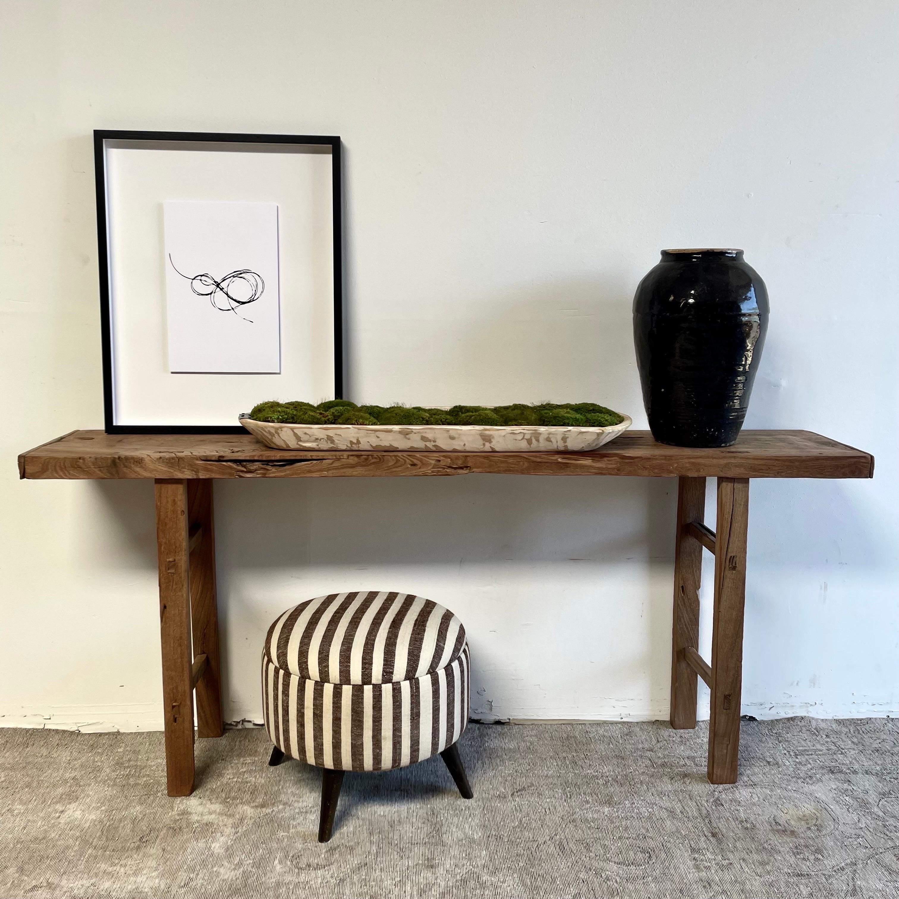 Vintage Antique Elm Wood console table
Made from Vintage reclaimed elm wood. Beautiful antique patina, with weathering and age, these are solid and sturdy ready for daily use, use as a entry table, sofa table or console in a dining room. Great in a