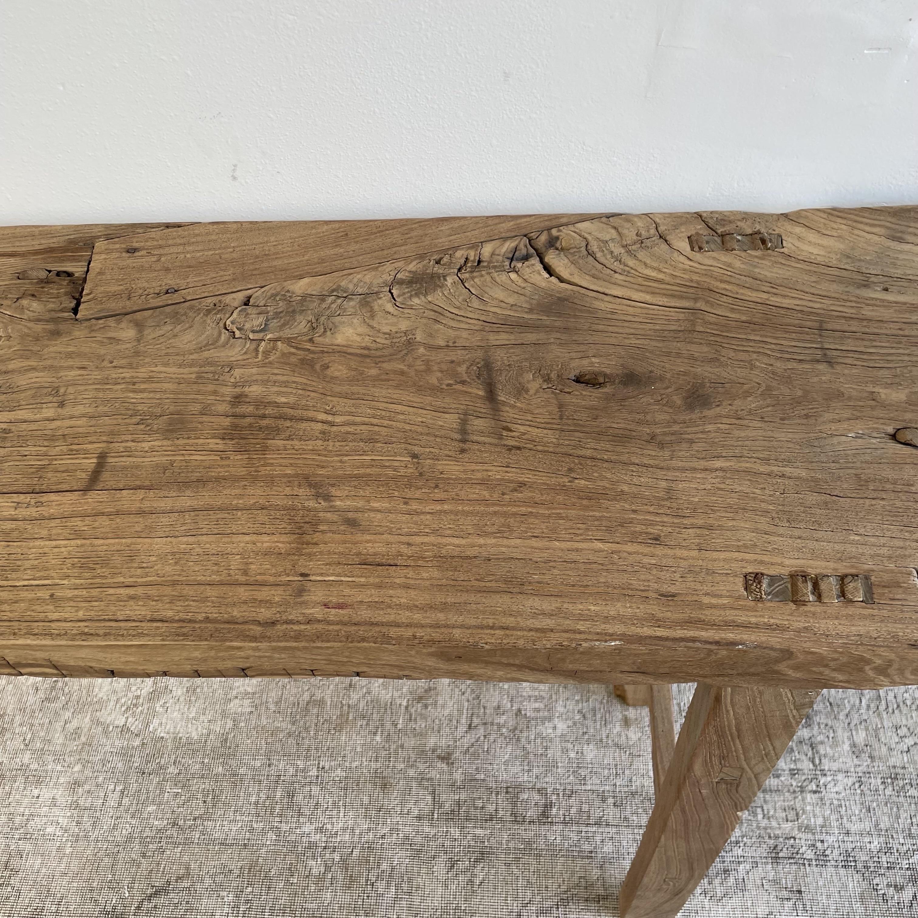 Vintage Long Length Elm Wood Console Table 1