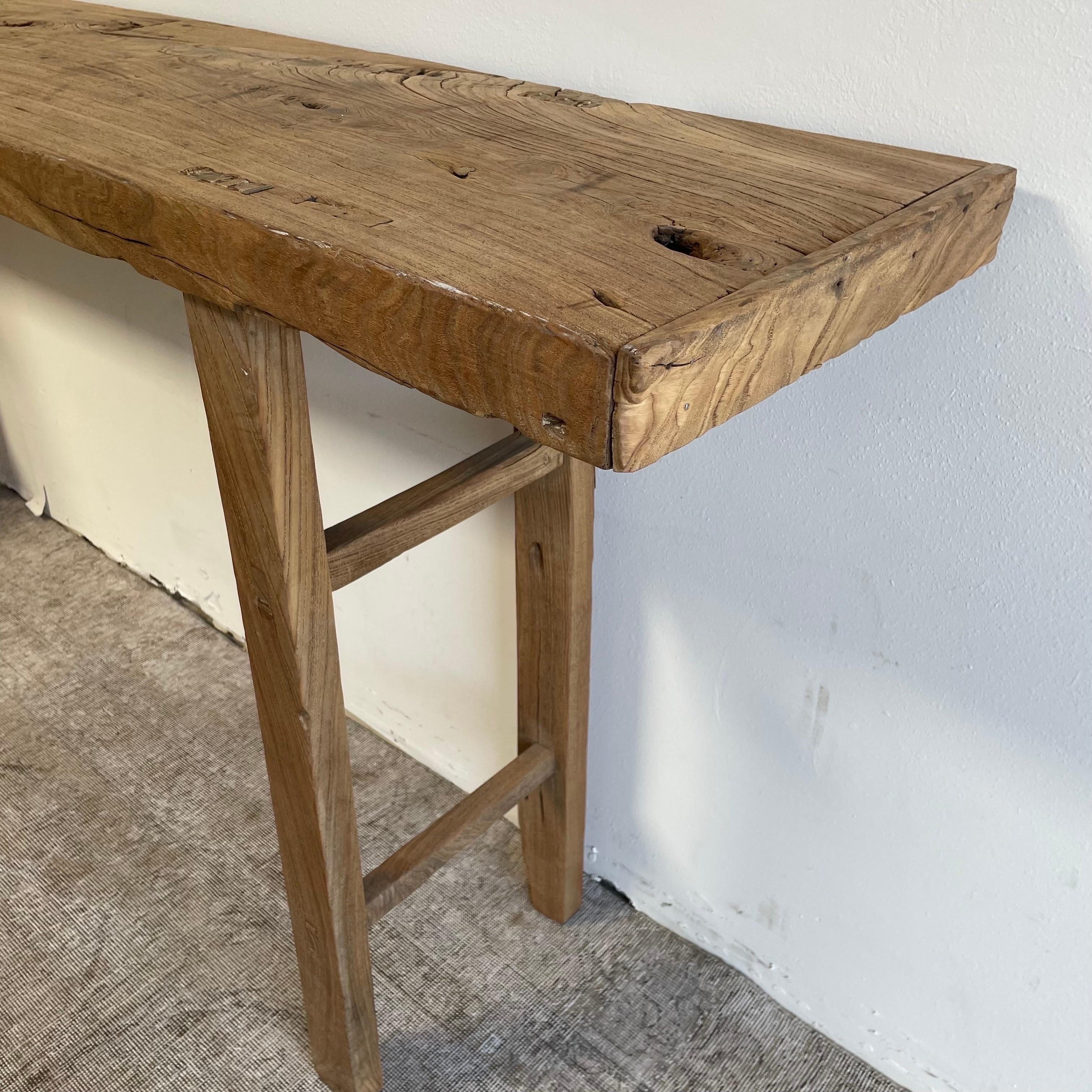 Vintage Long Length Elm Wood Console Table 3