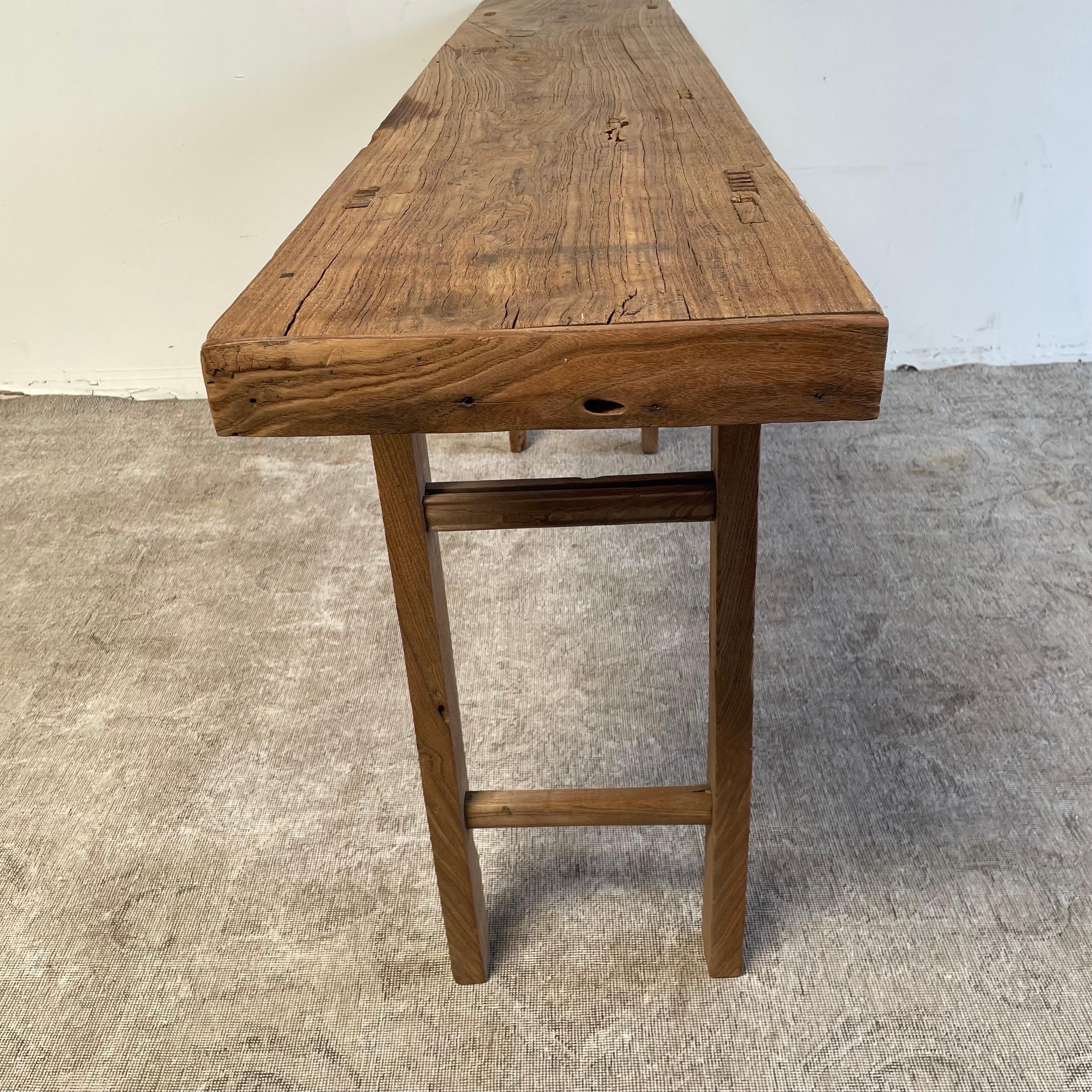 Vintage Long Length Elm Wood Console Table 5