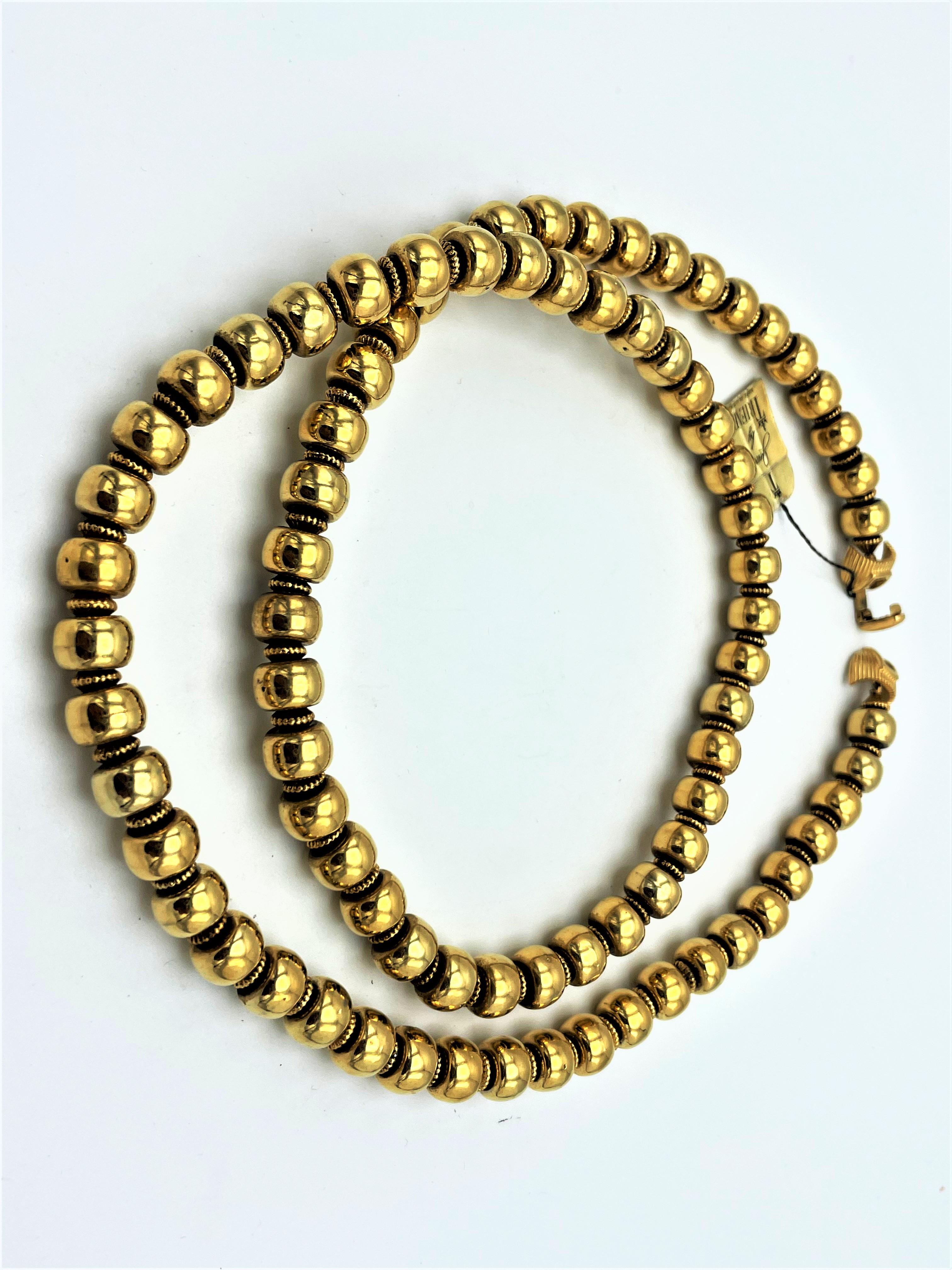 Modern Vintage long necklace 'Jewel by TRIFARI' tag,  never worn, gold plated, 1950s US