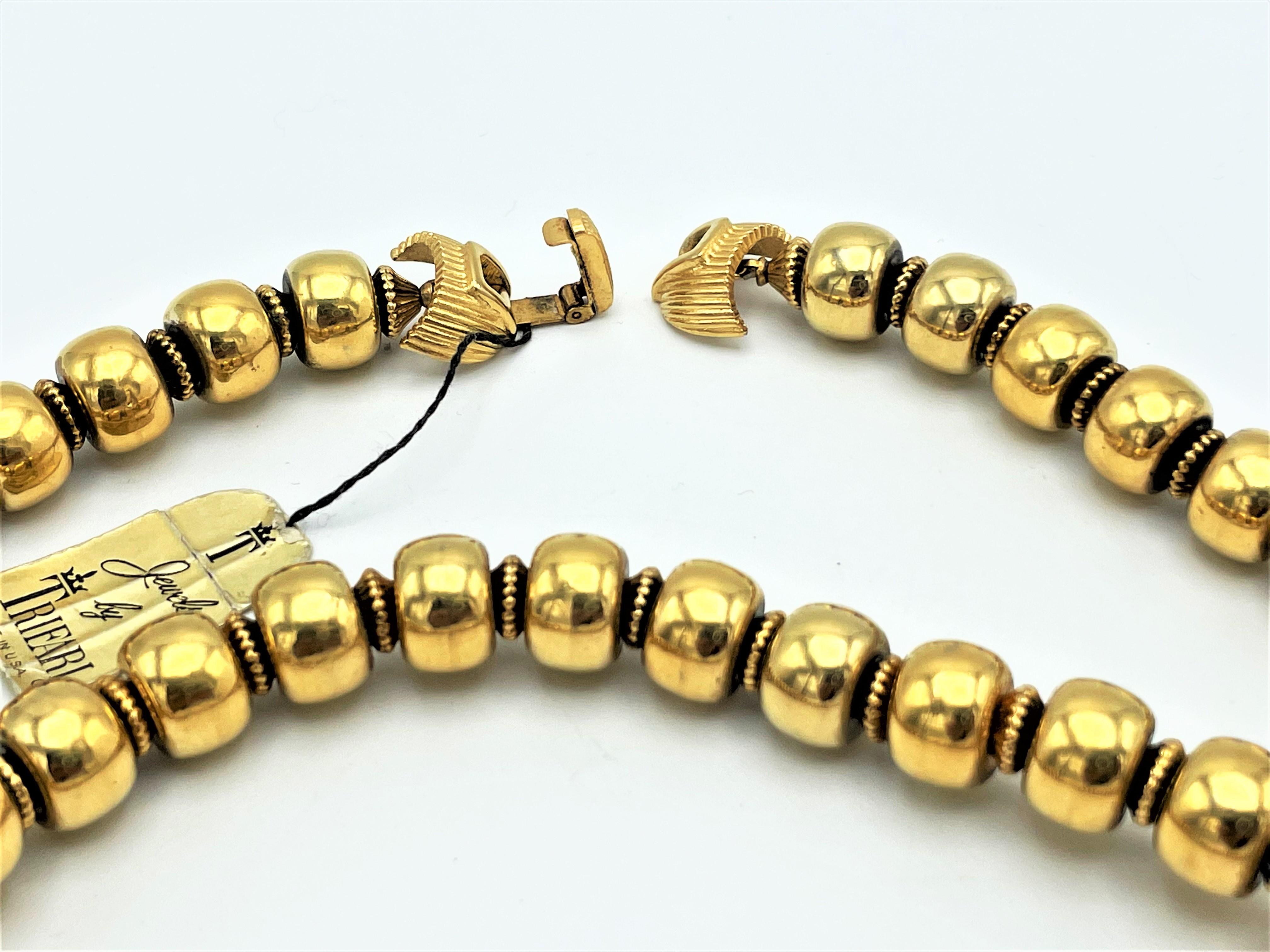 Women's or Men's Vintage long necklace 'Jewel by TRIFARI' tag,  never worn, gold plated, 1950s US