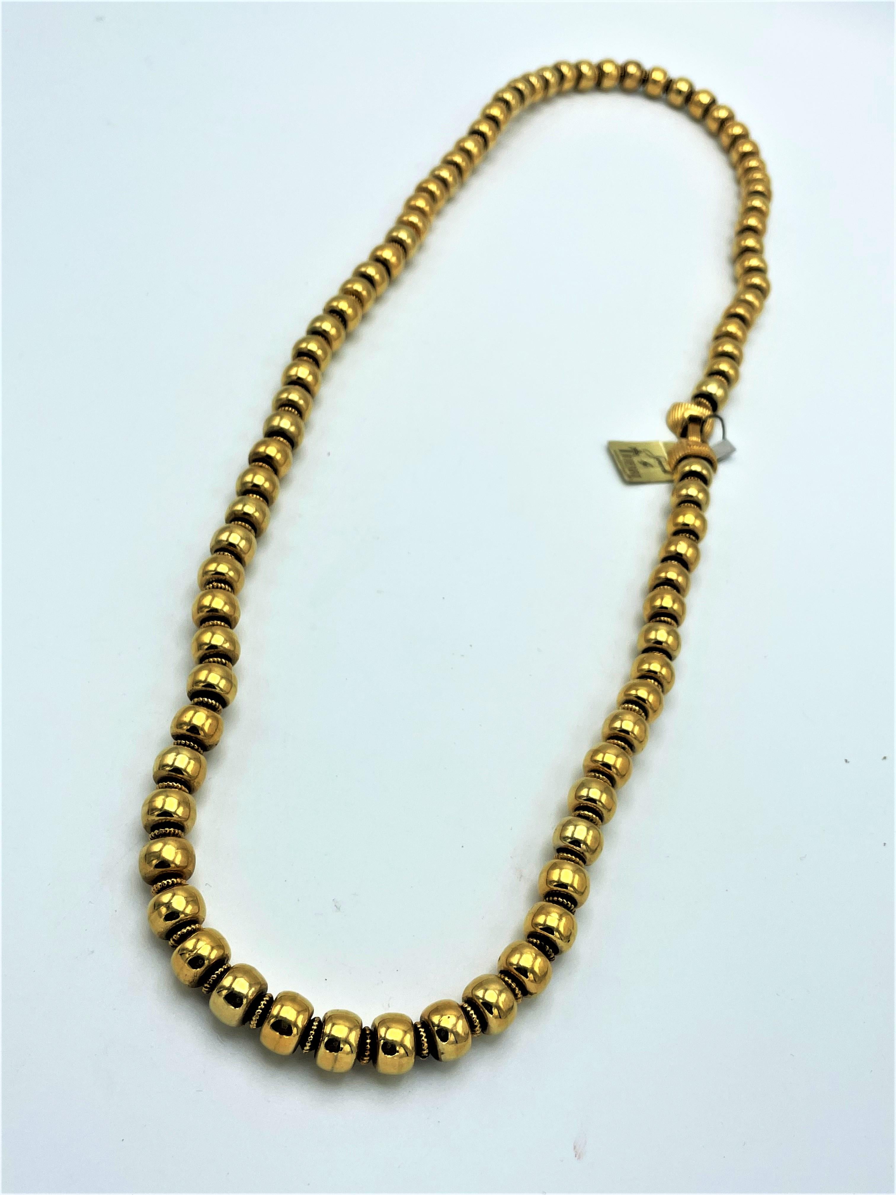 Vintage long necklace 'Jewel by TRIFARI' tag,  never worn, gold plated, 1950s US 1