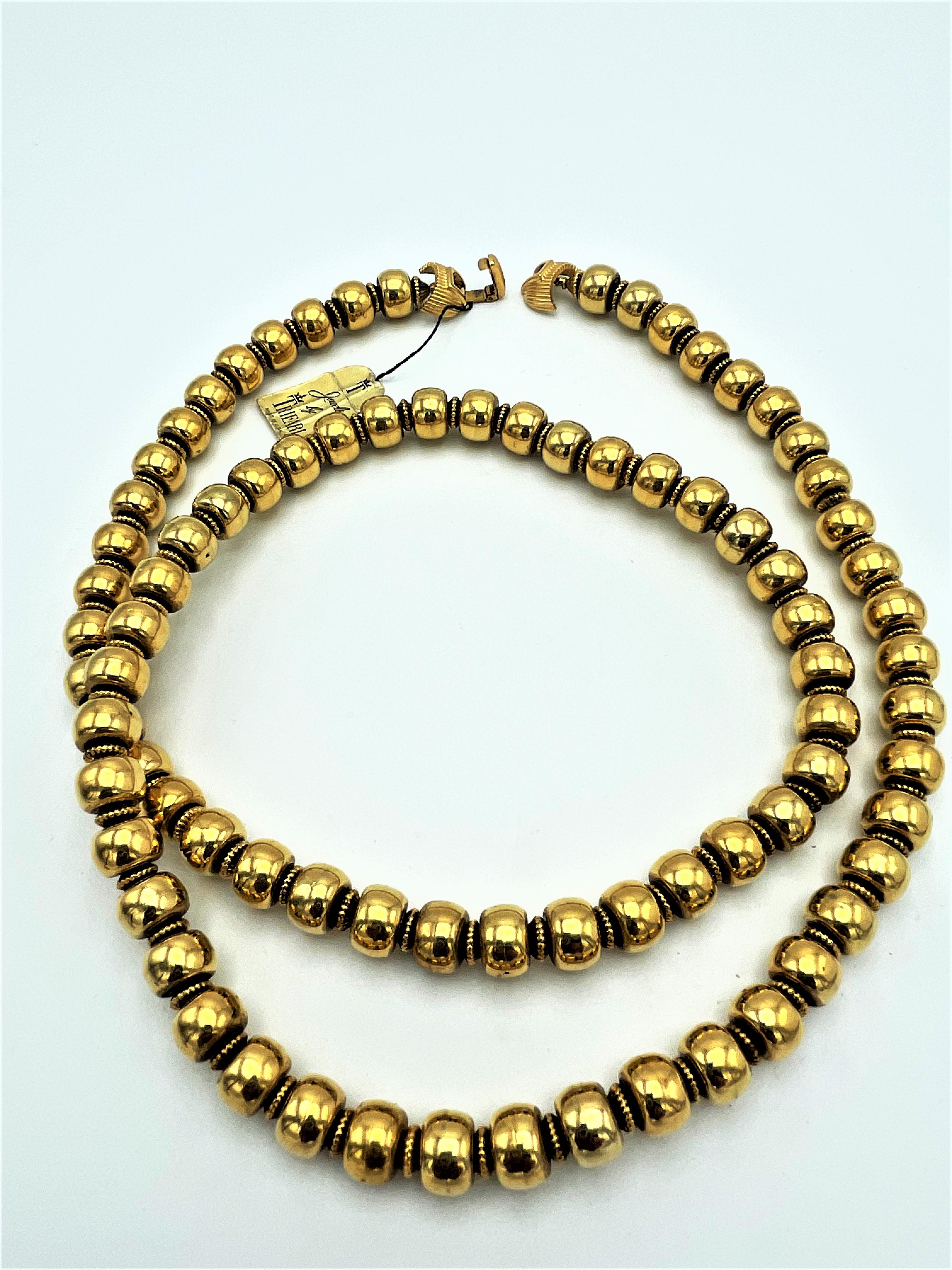 Vintage long necklace 'Jewel by TRIFARI' tag,  never worn, gold plated, 1950s US 2