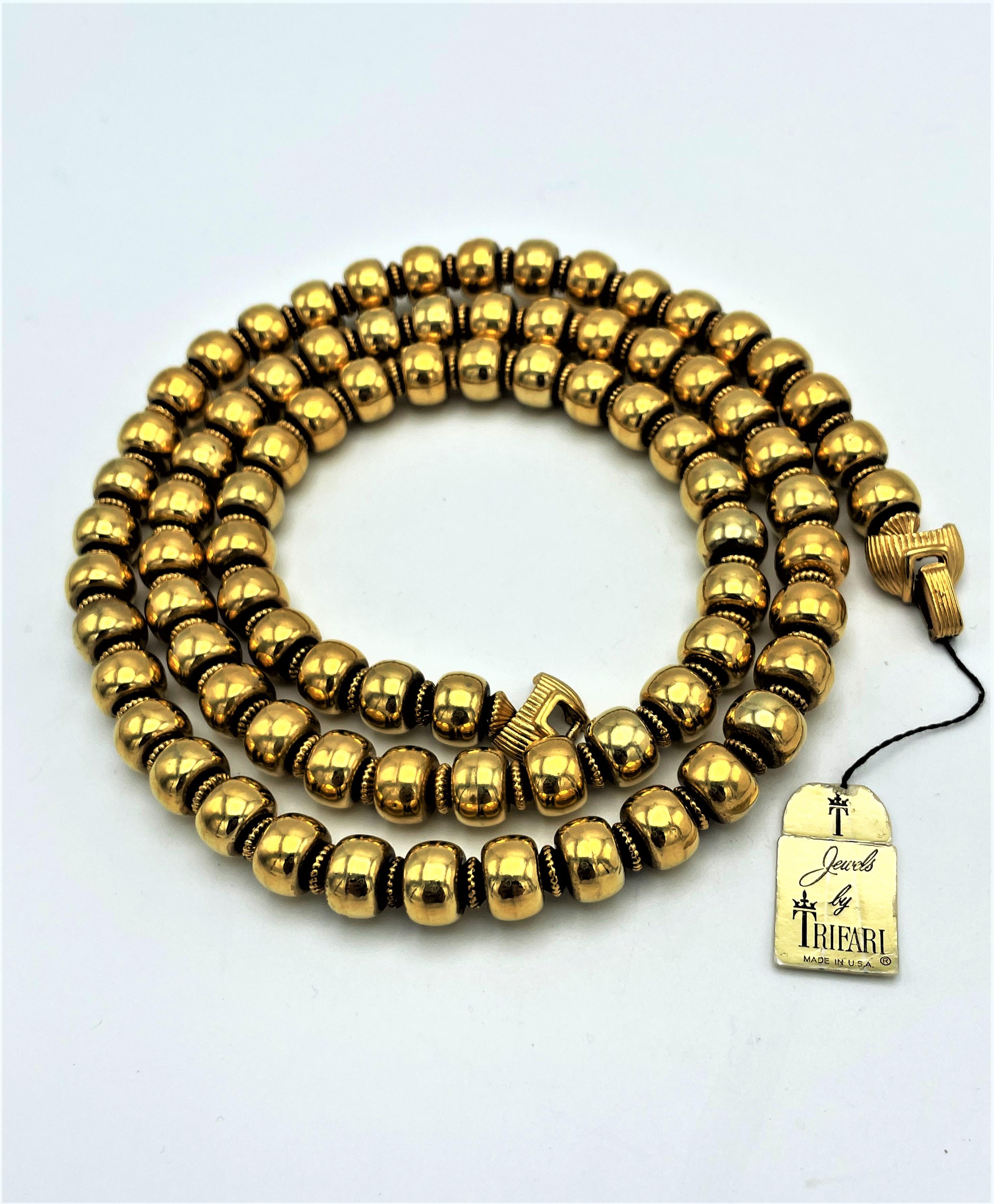 Vintage long necklace 'Jewel by TRIFARI' tag,  never worn, gold plated, 1950s US 4