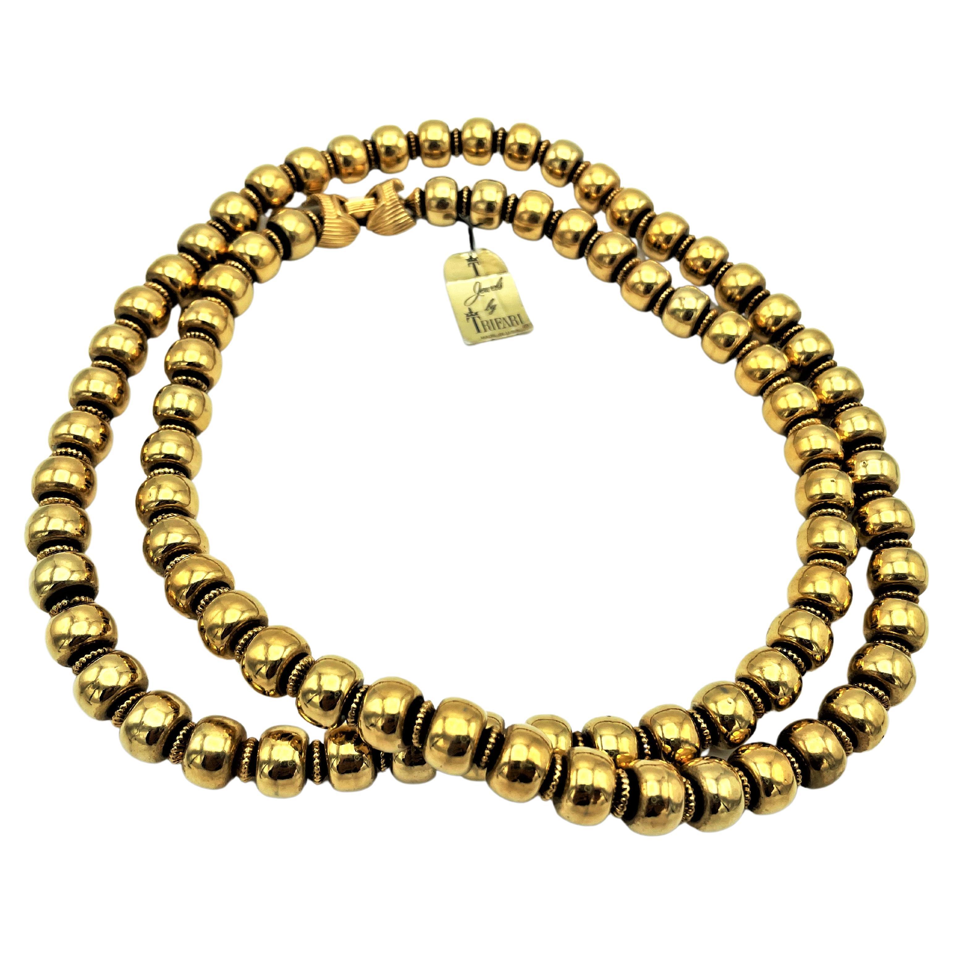 Vintage long necklace 'Jewel by TRIFARI' tag,  never worn, gold plated, 1950s US