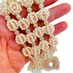 Vintage lange Perlen Kristalle lange Quasten-Halskette mit Perlenbüscheln