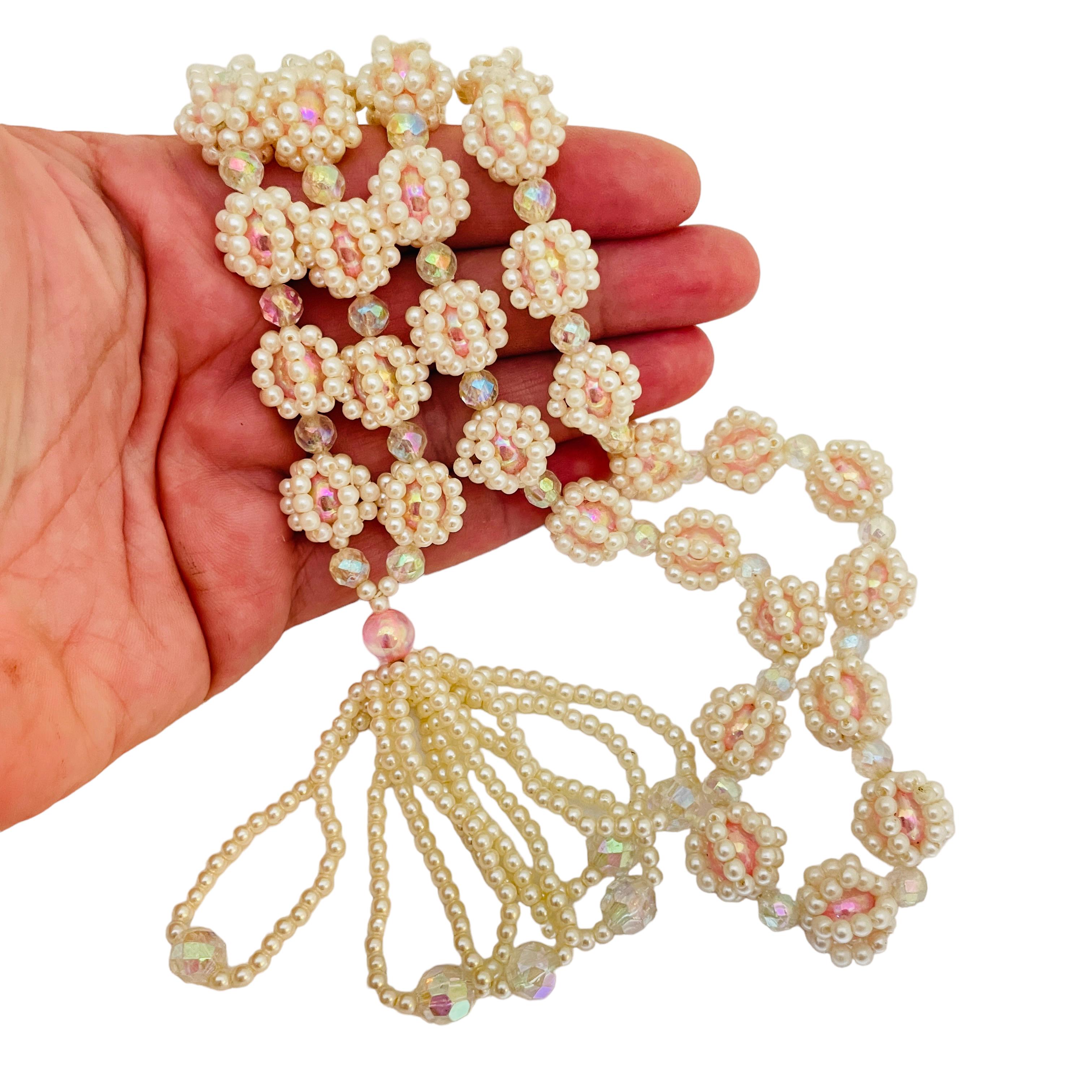 Vintage perlas largas cristales  collar largo de borlas con racimo de cuentas en Bueno estado para la venta en Palos Hills, IL