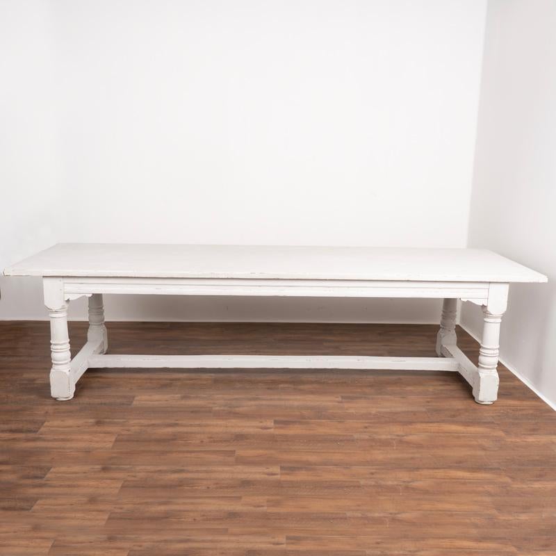 French Vintage Long Refectory Dining Table Painted Gray from France For Sale